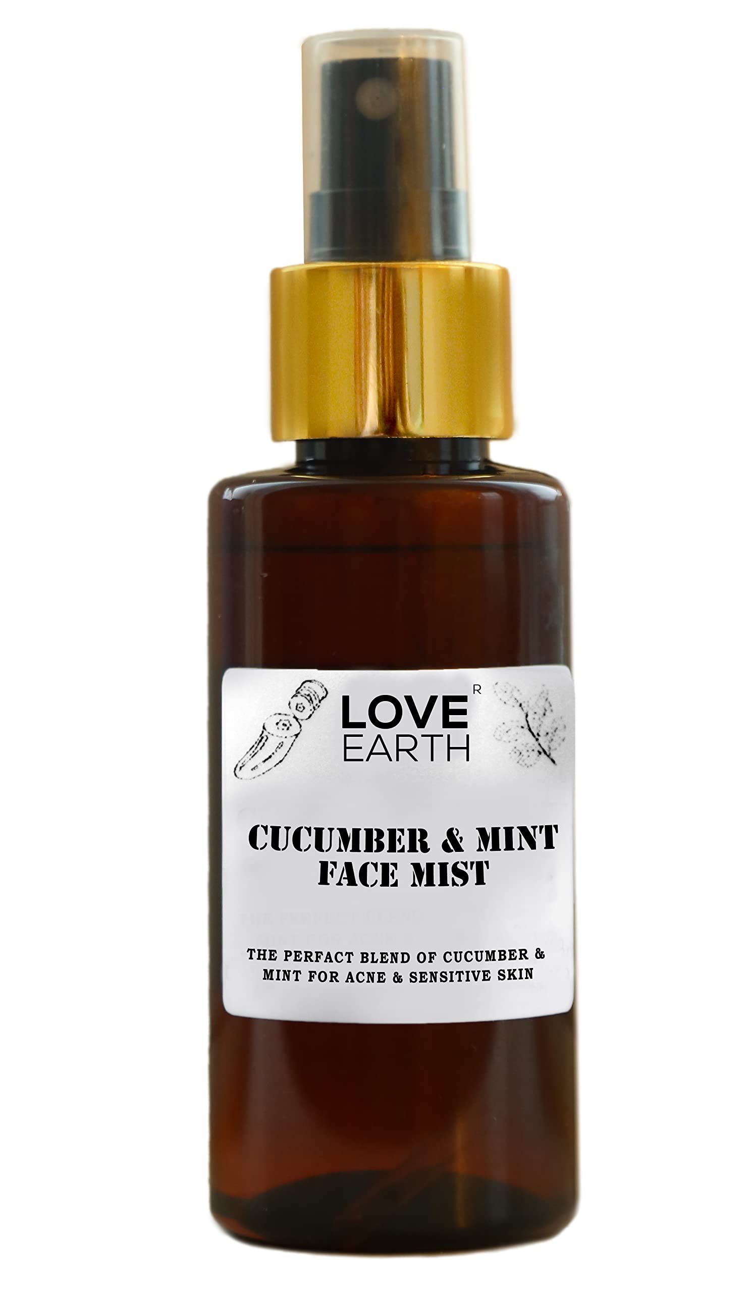 Love Earth cucumber face mist toner bottle with fresh mint theme