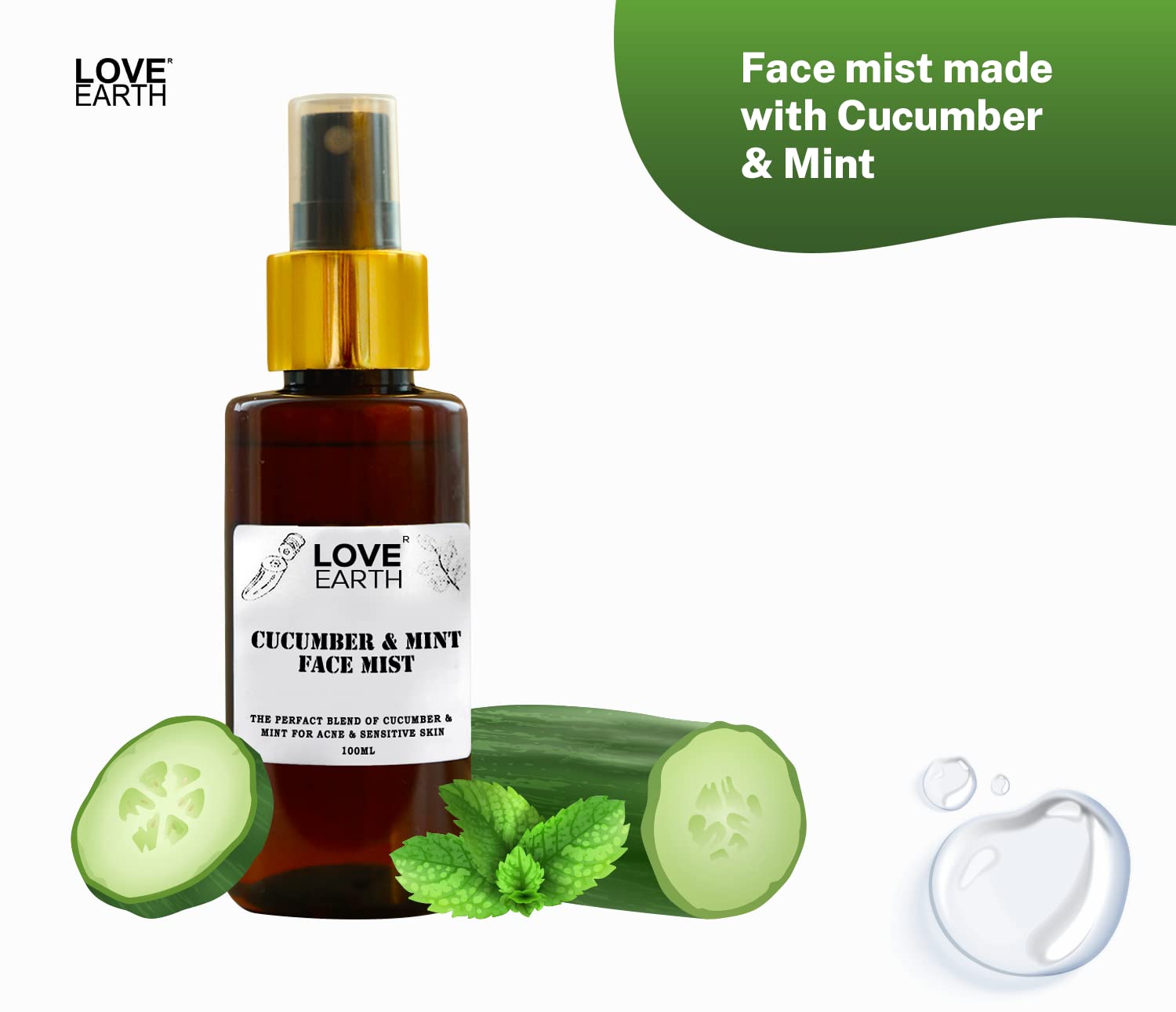 Love Earth Cucumber Mint Face Mist Toner with Cucumber Mint for Acne Defense and Sensitive Skin 100ml – view 3