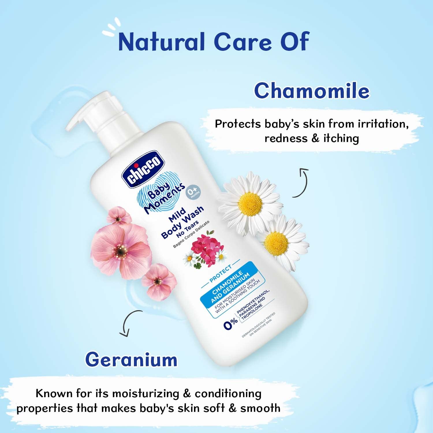 Chicco Baby Moments Mild Body Wash Protect, New Advanced Formula With Natural Ingredients, No Tears, Suitable For Babys Body Wash, No Phenoxyethanol And Parabens (500Ml) – view 5