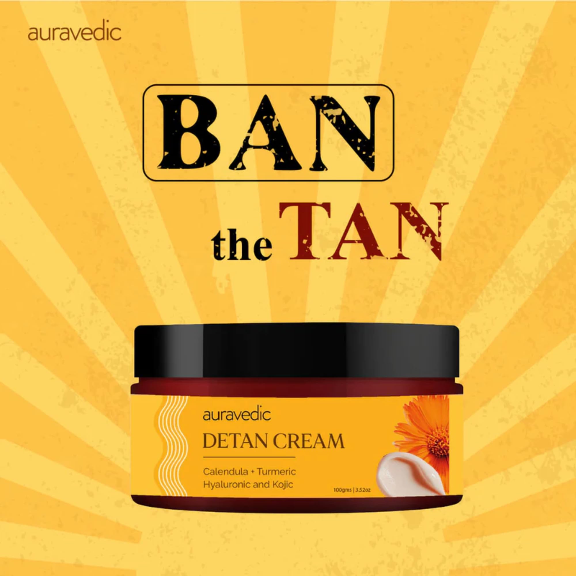 Auravedic Detan Cream for Tan Removal with Vitamin E Vitamin C Turmeric De Tan Cream for Suntan Removal 100g with Hyaluronic acid Alpha-Arbutin After Sun Niacinamide moisturizer for Women Men – view 2