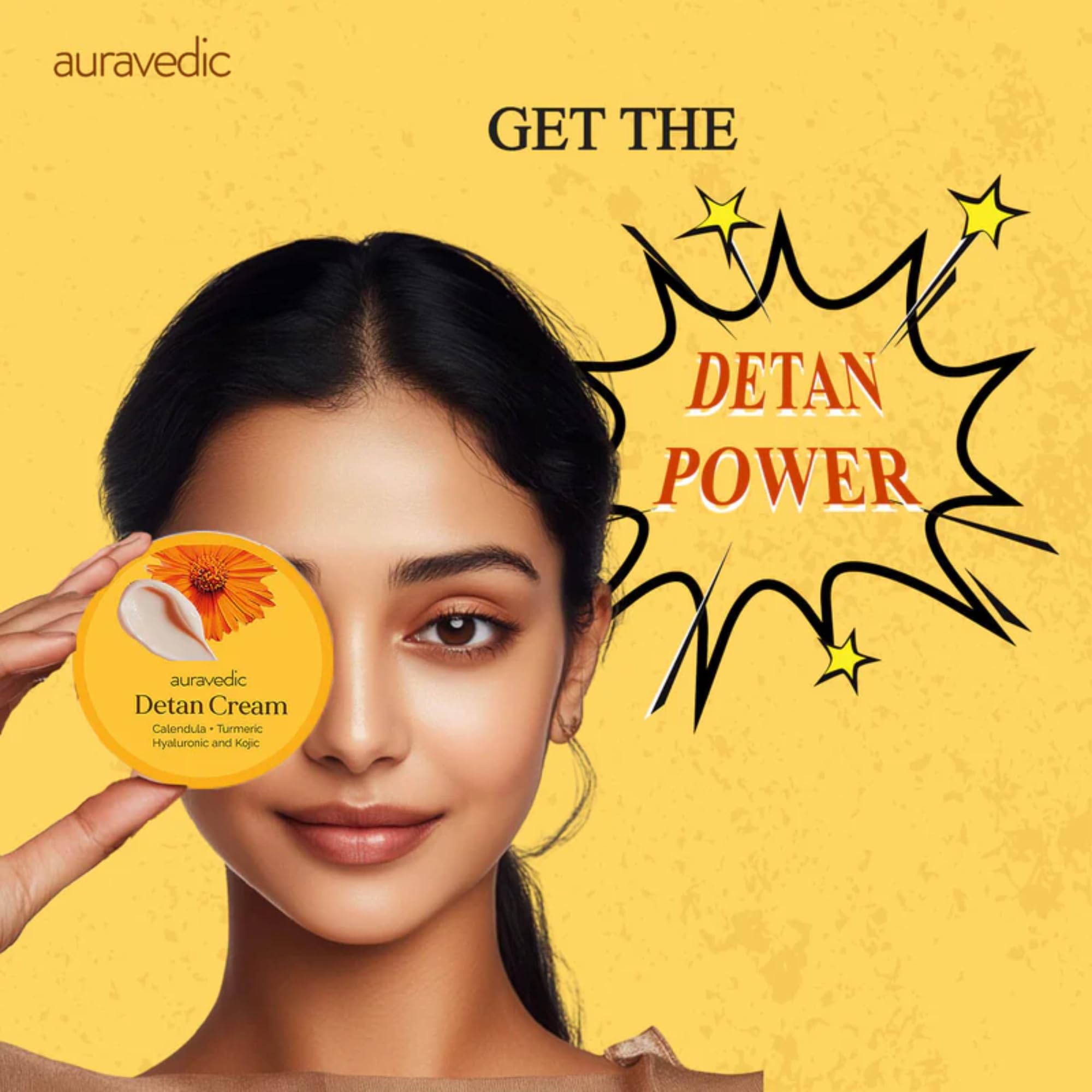 Auravedic Detan Cream for Tan Removal with Vitamin E Vitamin C Turmeric De Tan Cream for Suntan Removal 100g with Hyaluronic acid Alpha-Arbutin After Sun Niacinamide moisturizer for Women Men – view 3