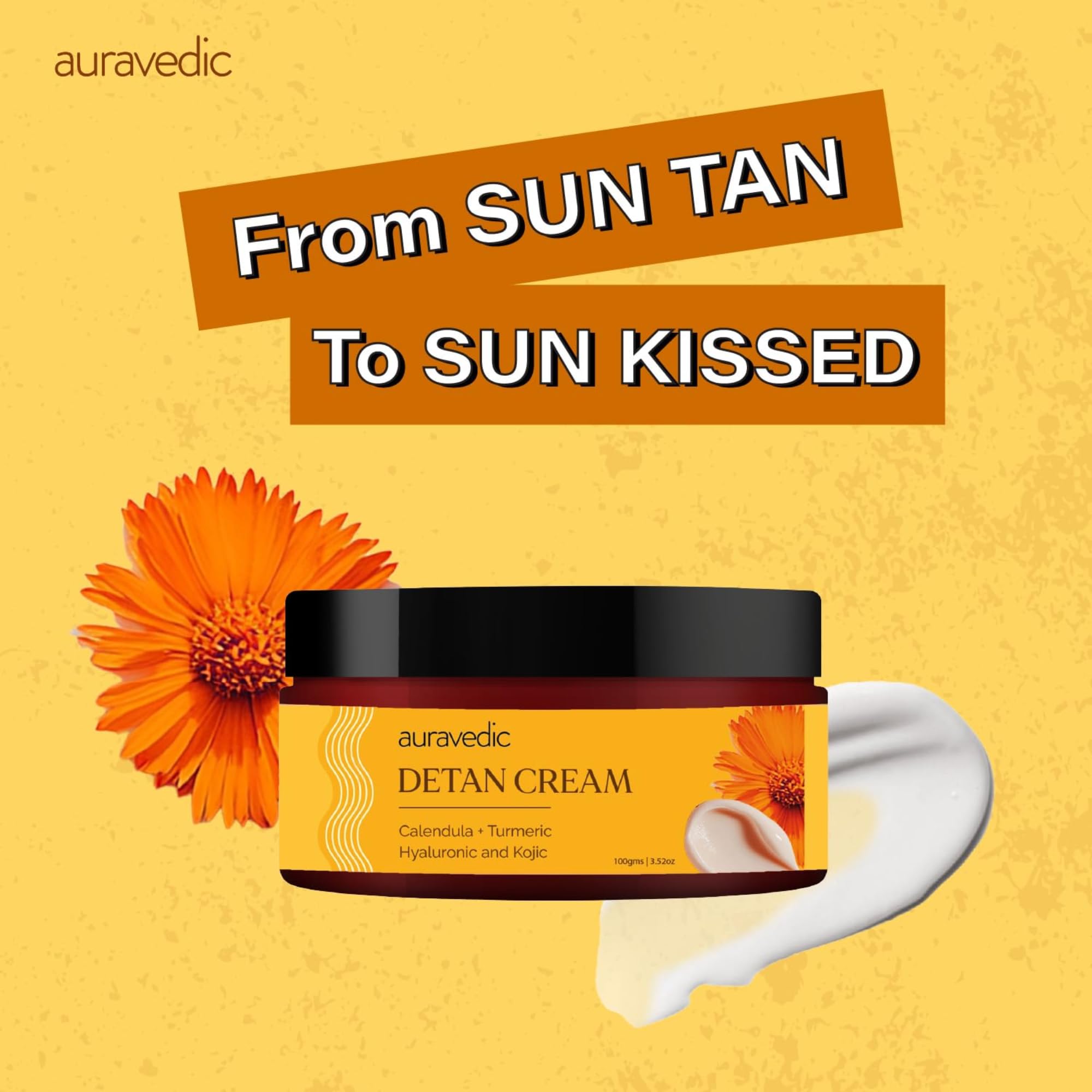 Auravedic Detan Cream for Tan Removal with Vitamin E Vitamin C Turmeric De Tan Cream for Suntan Removal 100g with Hyaluronic acid Alpha-Arbutin After Sun Niacinamide moisturizer for Women Men – view 8