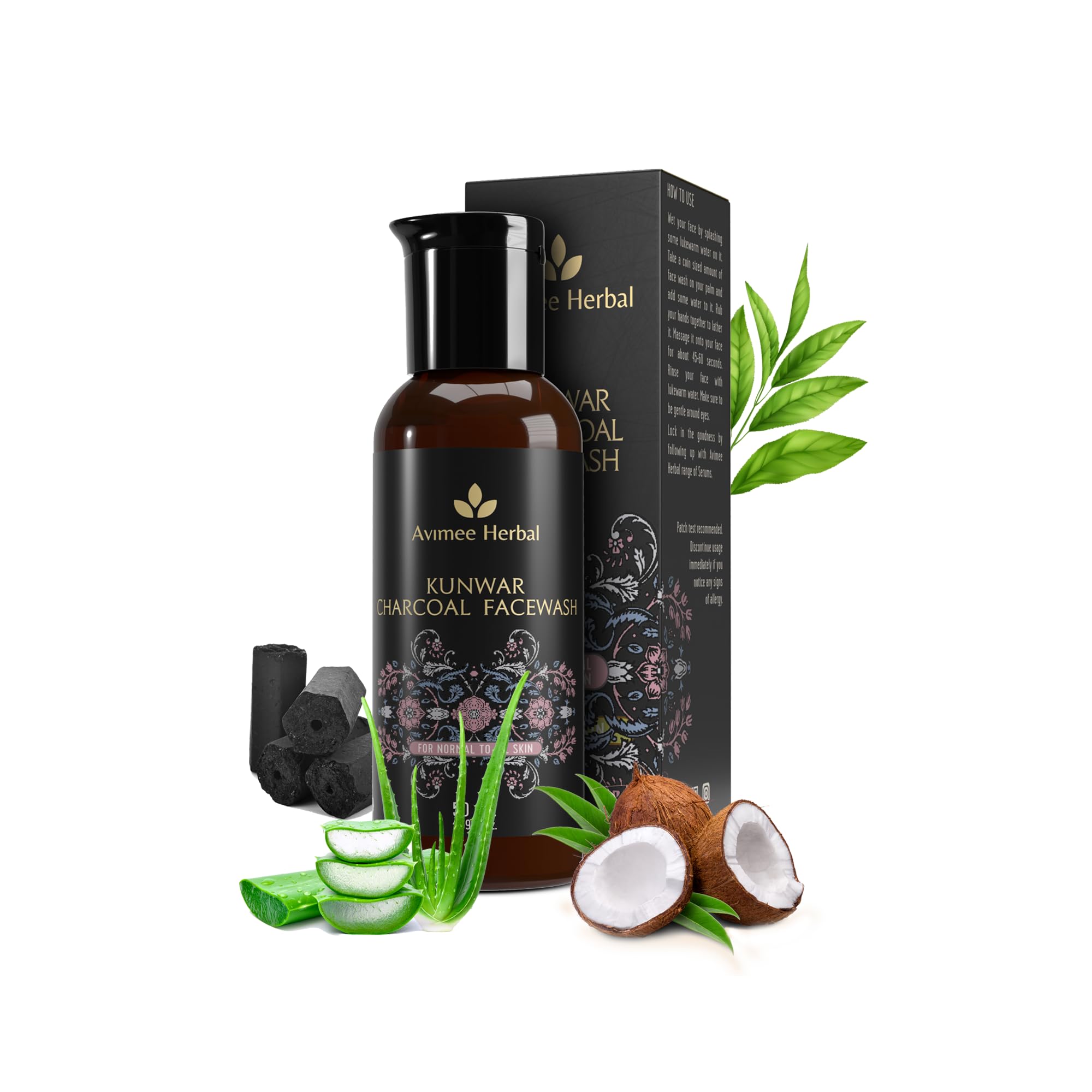 Avimee Herbal Kunwar Charcoal Facewash | For Oil & Dust Free Skin That Glows From Within | Deep Cleaning With Activated Charcoal & Neem Extracts (50 ml)