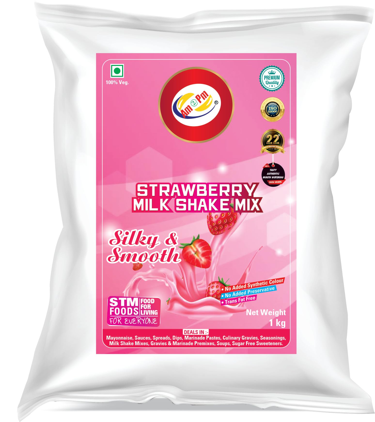 Front view of Am 2 Pm strawberry milkshake powder box