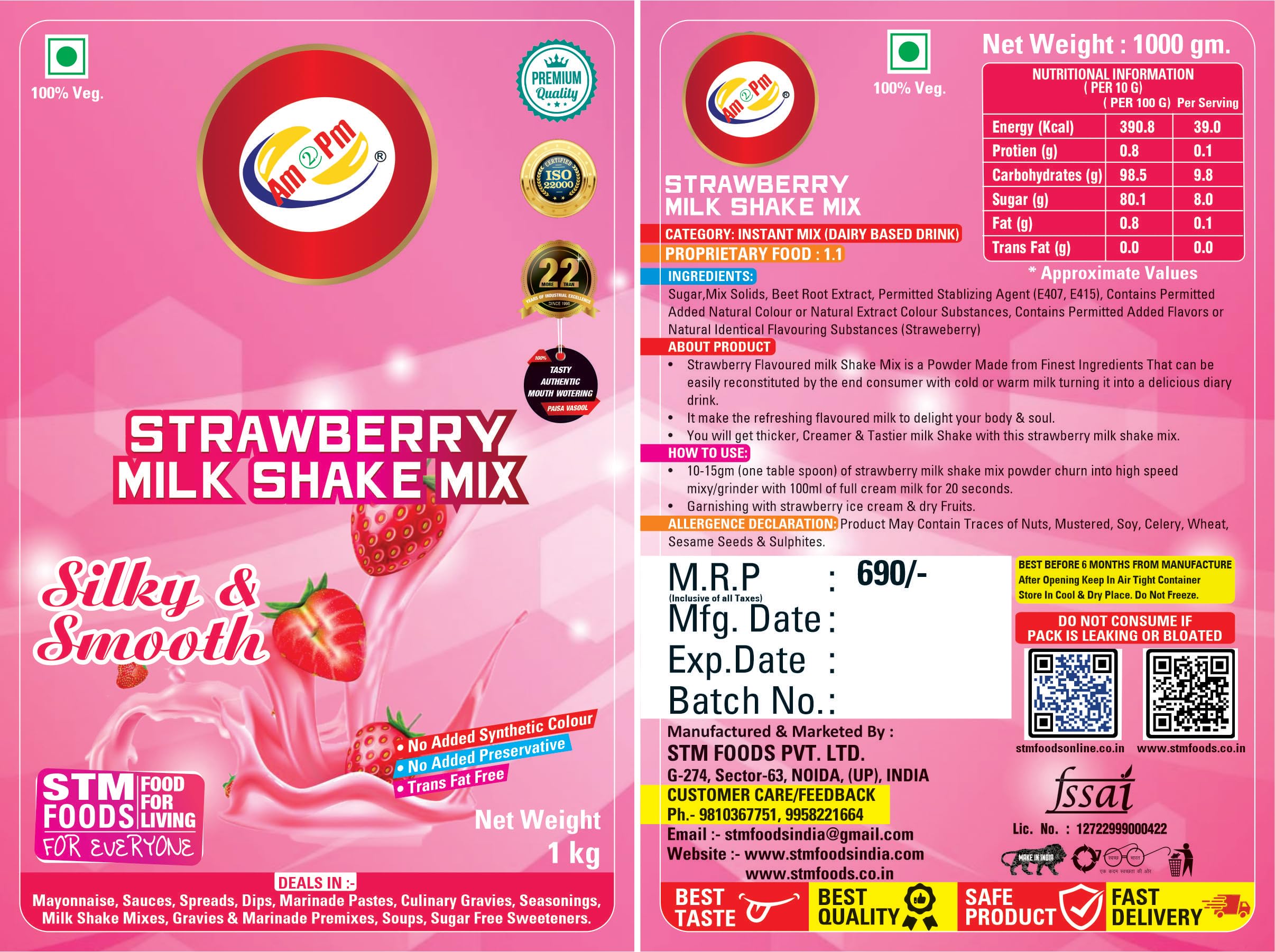 Am 2 Pm - Premium Silky Smoothy Milk Shake Mix, Flavoured Milk shake Premix Powder, Instant Premix Drink Milkshake Powder (Strawberry) – view 6