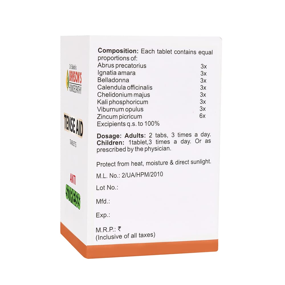 Dr. Bakshi's BAKSON'S HOMOEOPATHY TENSE AID TABLETS -75TABS – view 3