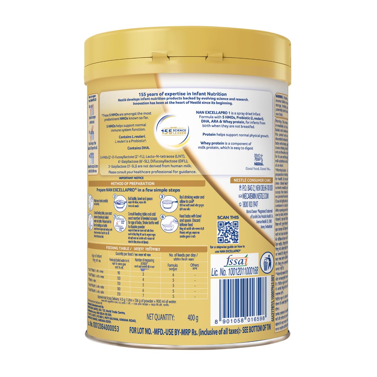 EXCELLAPRO Stage 1 Infant Formula Milk Powder with HMOs & Probiotic for Babies (Up To 6 Months), 400g Tin With Smartlid – view 2