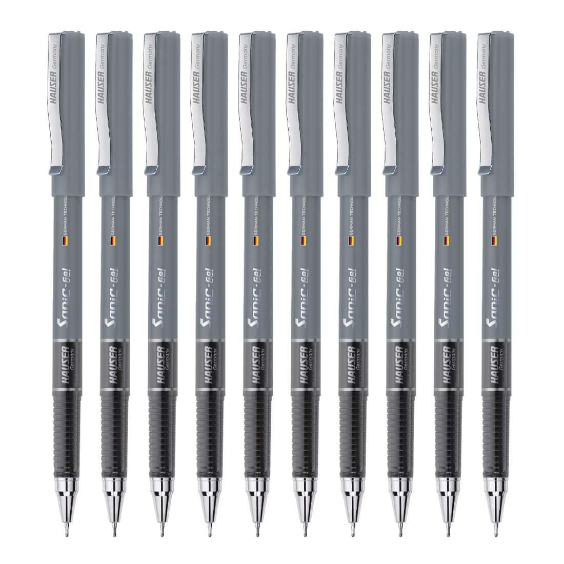 Set of 10 Hauser Sonic black gel pens in box
