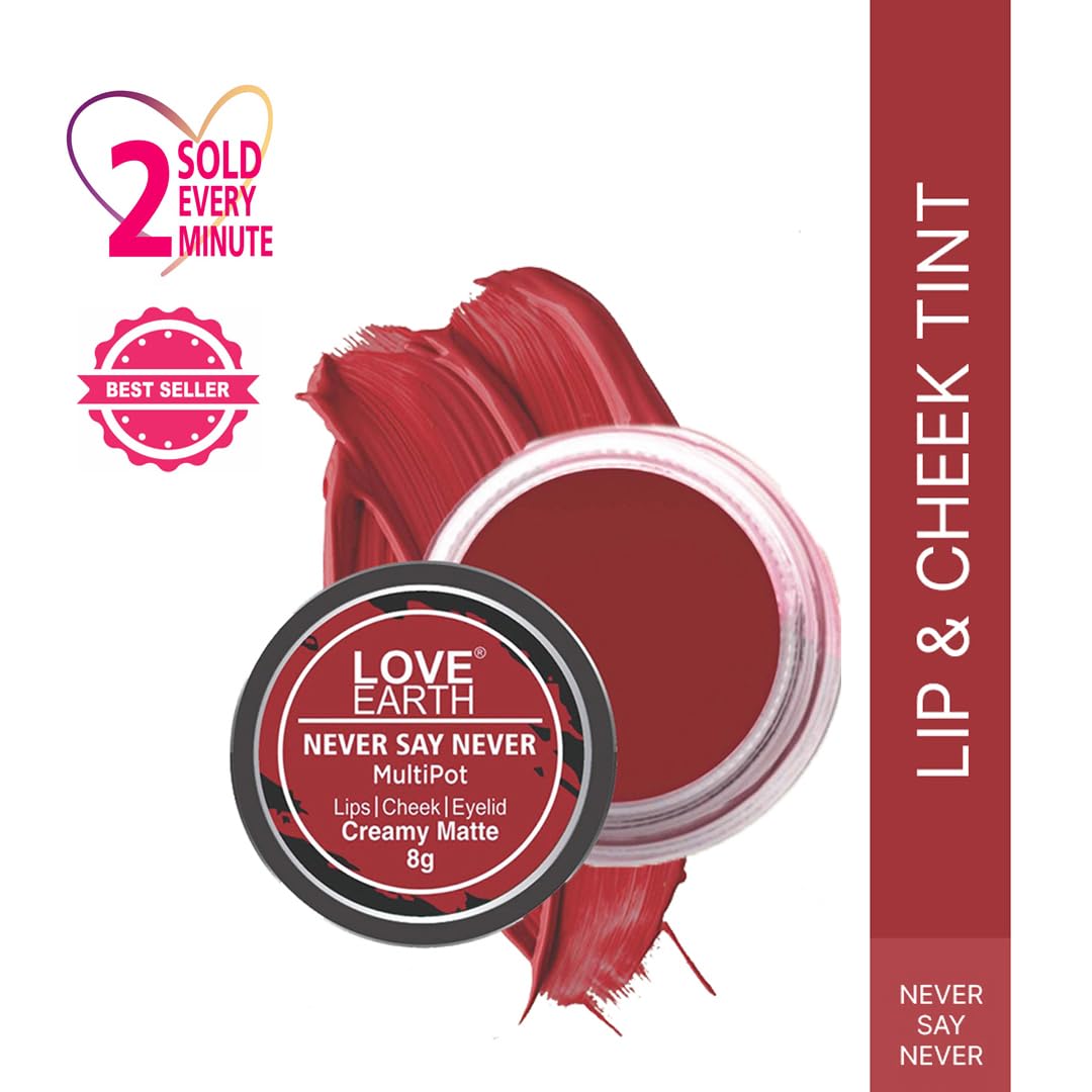 Love Earth Lip Tint & Cheek Tint Multipot - Never Say Never With Richness Of Essential Oils & Vitamin E For Lips, Eyelids And Cheeks, Creamy Matte - Bright Red – view 2