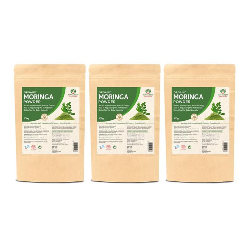 Maharishi Ayurveda organic moringa powder bags, three-pack, 100 g each