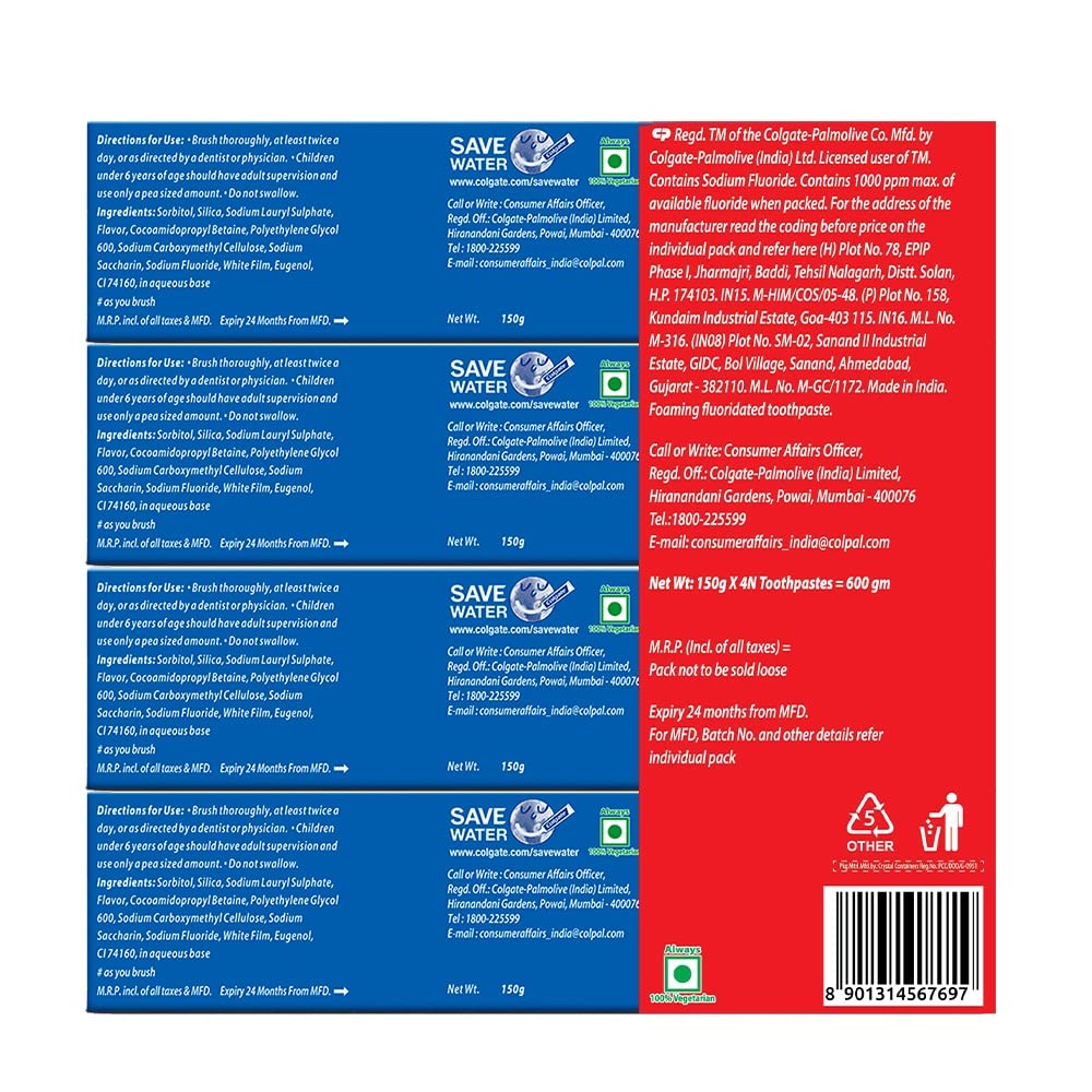 Colgate MaxFresh Toothpaste, Blue Gel Paste with Menthol for Super Fresh Breath, 600g, 150g X 4 (Peppermint Ice, Saver Pack) – view 8