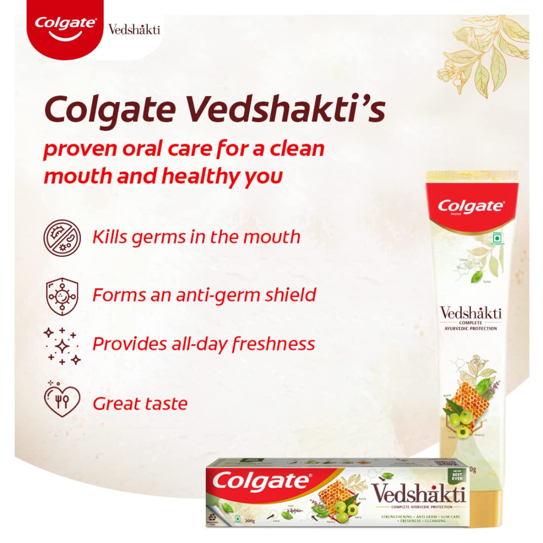 Colgate Swarna Vedshakti Toothpaste - 300 g with ZigZag Neem Medium Bristle Toothbrush - 4 Pieces – view 5