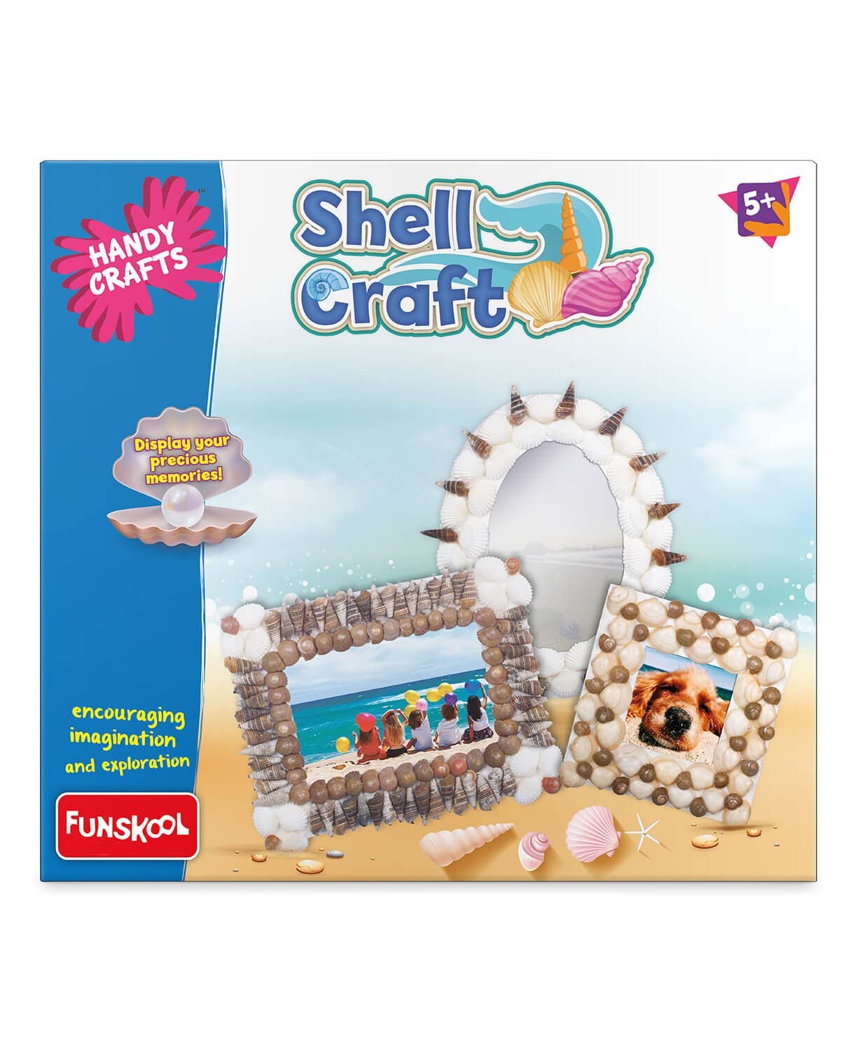 Funskool Handycrafts - Shell Craft, Create Gifts, personallised Frames, 5 Years +, DIY kit Multicolor