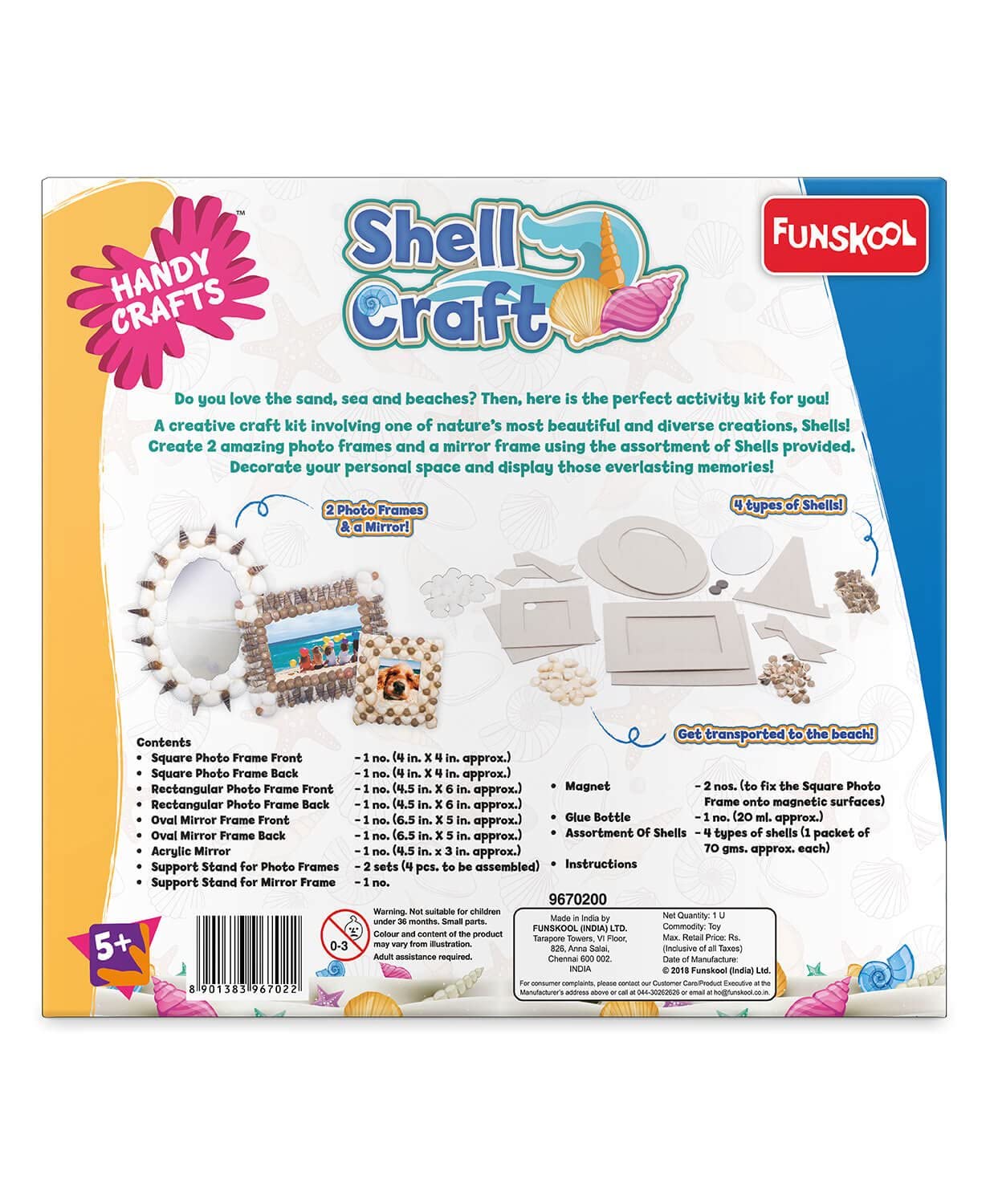Funskool Handycrafts - Shell Craft, Create Gifts, personallised Frames, 5 Years +, DIY kit Multicolor – view 3