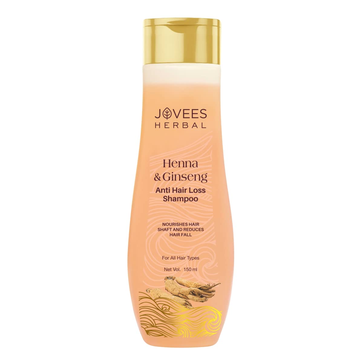 Front bottle of Jovees anti hair loss shampoo with henna and ginseng