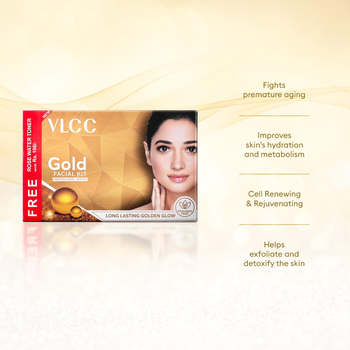 VLCC Gold Facial Kit with FREE Rose Water Toner - 300g + 100ml – view 4