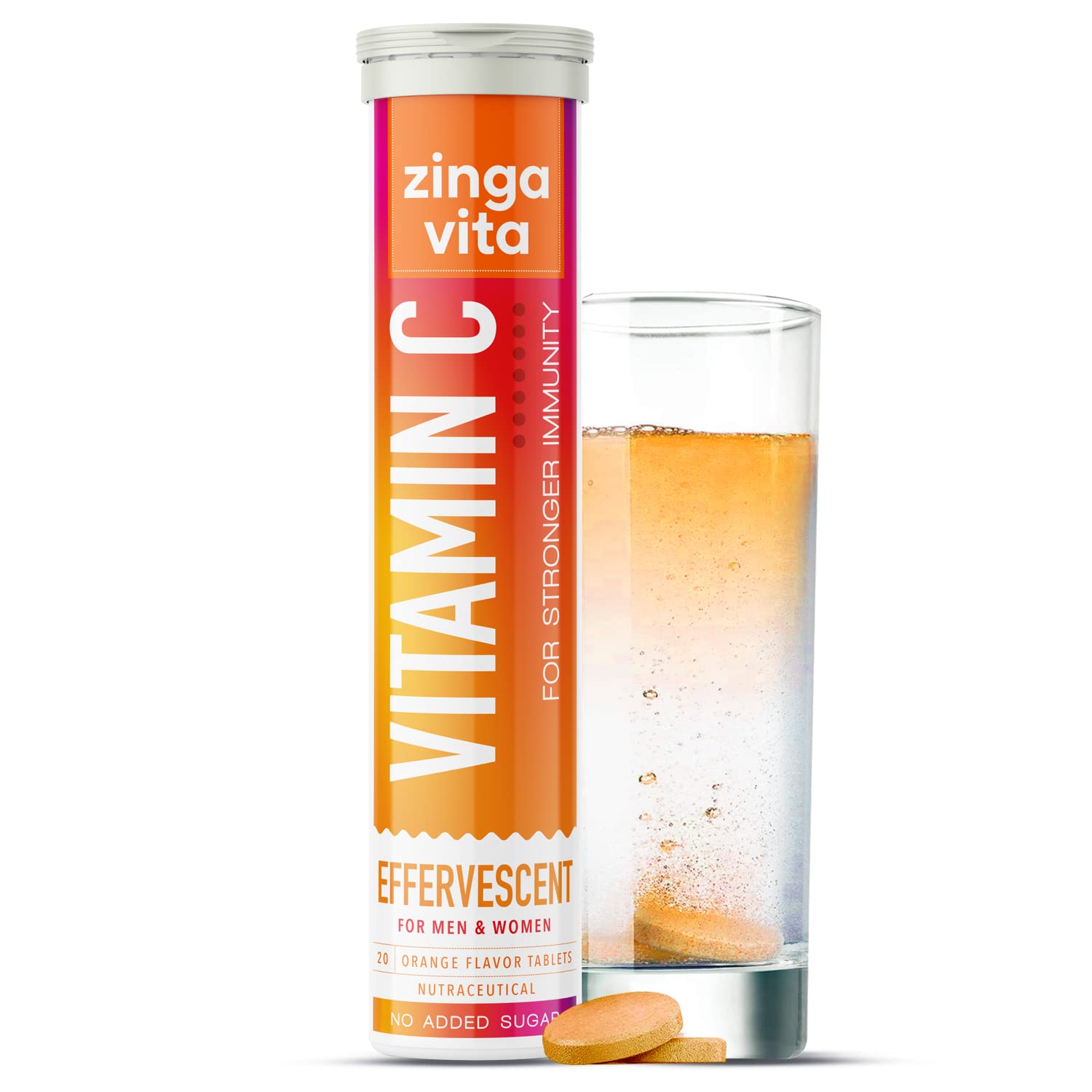 Zingavita Vitamin C 1000mg + Zinc Effervescent Tablets (20 Fizz Tab) Natural Amla Extract for Strong Immunity & Acne Free Skin, No Added Sugar, Orange Flavour, 1 Daily – view 1