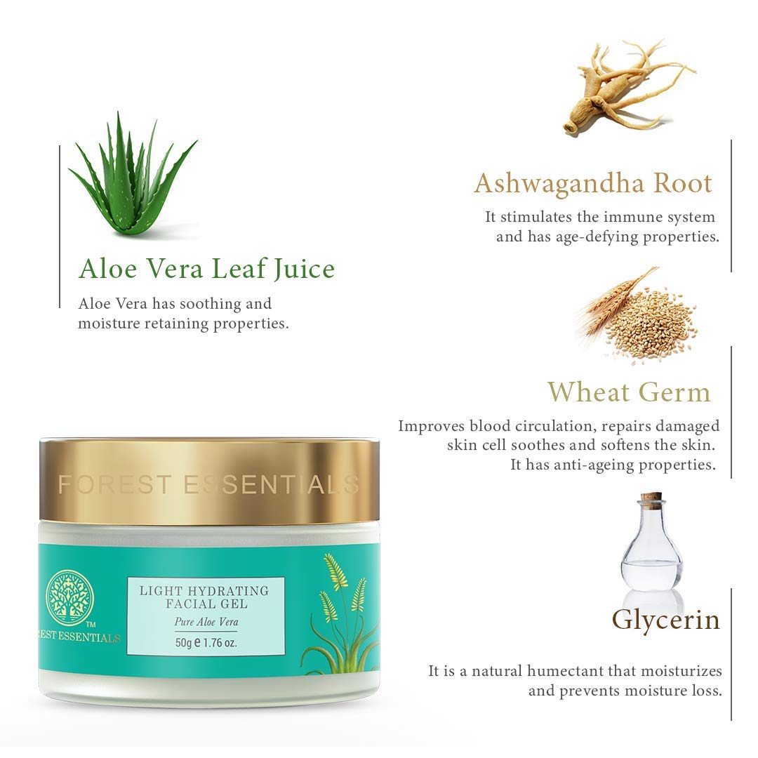 Forest Essentials Light Hydrating Facial Gel Pure Aloe Vera Natural Gel Moisturizer, Cooling & Soothing Aloe Vera Gel For Acne-Prone, Oily, Combination & Sensitive Skin For Unisex, 50g – view 3