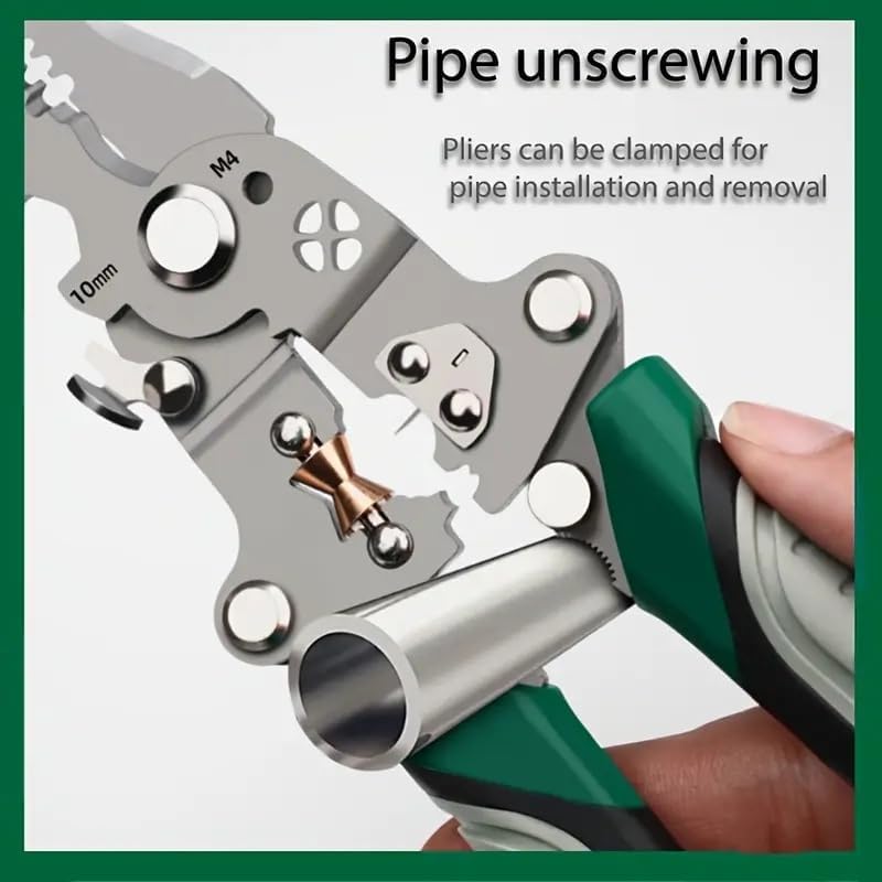 QXORE All in 1 Multifunction Stainless Steel Wire Stripper/Wire Crimping Tool, Wire Cutter, Wire Crimper, Cable Stripper, Wiring Tools and Multi-Function Hand Tool (Green wire) – view 2