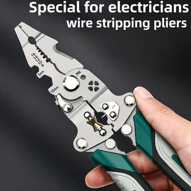 QXORE All in 1 Multifunction Stainless Steel Wire Stripper/Wire Crimping Tool, Wire Cutter, Wire Crimper, Cable Stripper, Wiring Tools and Multi-Function Hand Tool (Green wire) – view 3