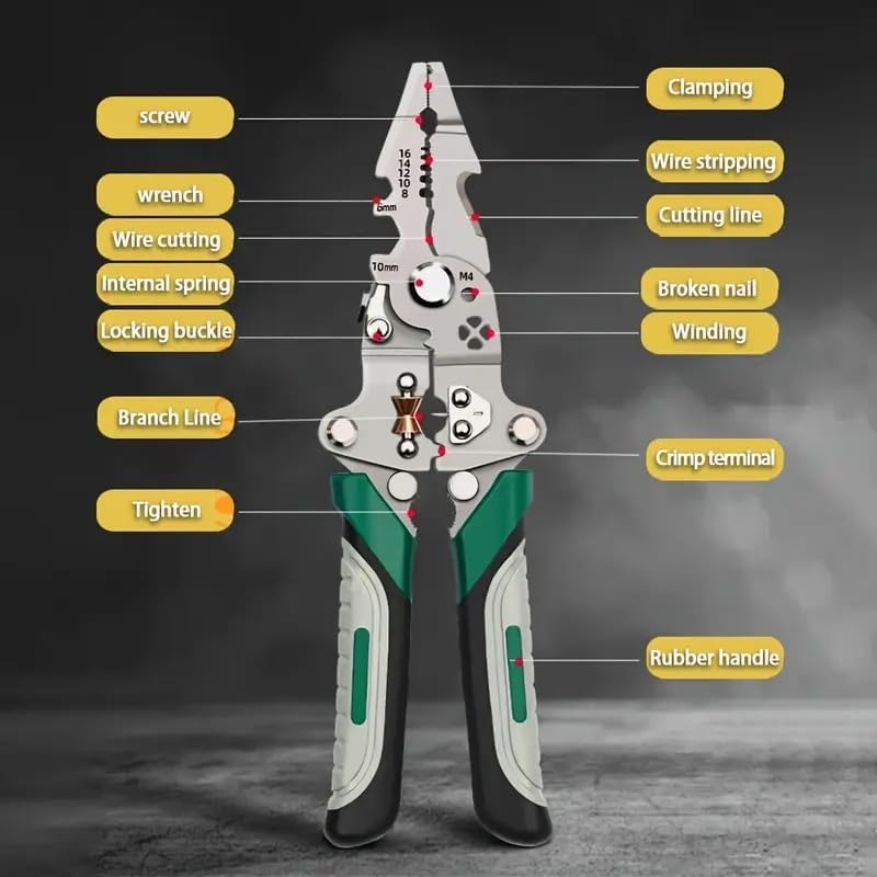 QXORE All in 1 Multifunction Stainless Steel Wire Stripper/Wire Crimping Tool, Wire Cutter, Wire Crimper, Cable Stripper, Wiring Tools and Multi-Function Hand Tool (Green wire) – view 4