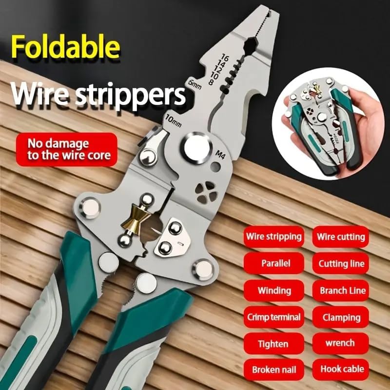 QXORE All in 1 Multifunction Stainless Steel Wire Stripper/Wire Crimping Tool, Wire Cutter, Wire Crimper, Cable Stripper, Wiring Tools and Multi-Function Hand Tool (Green wire) – view 5
