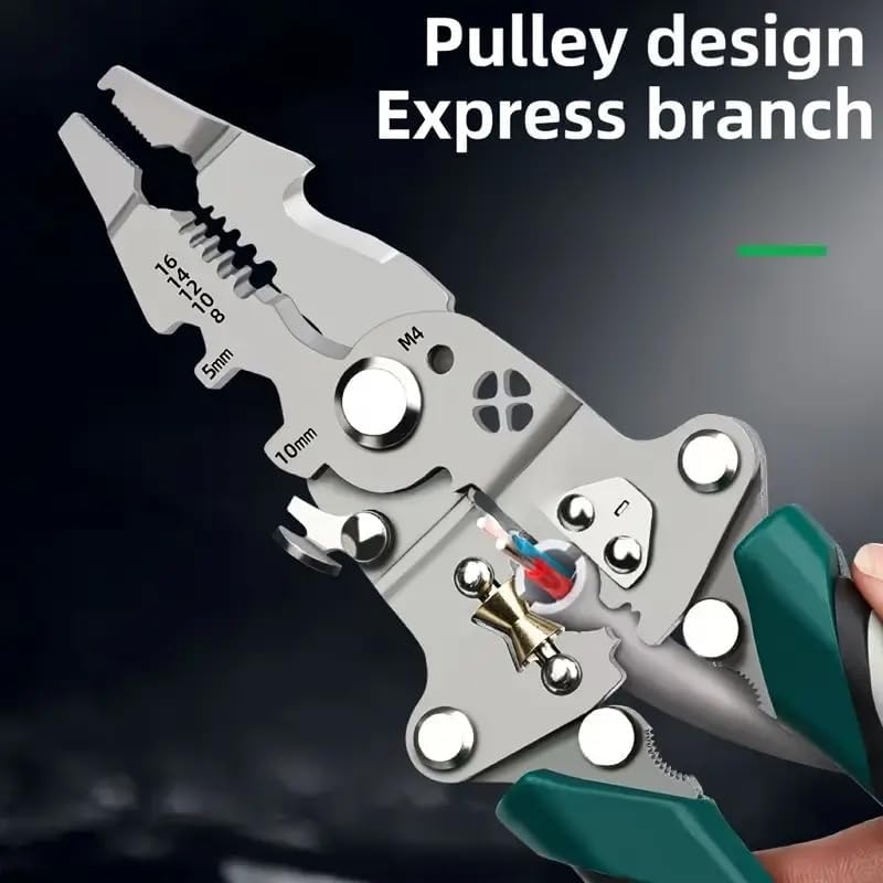 QXORE All in 1 Multifunction Stainless Steel Wire Stripper/Wire Crimping Tool, Wire Cutter, Wire Crimper, Cable Stripper, Wiring Tools and Multi-Function Hand Tool (Green wire) – view 9