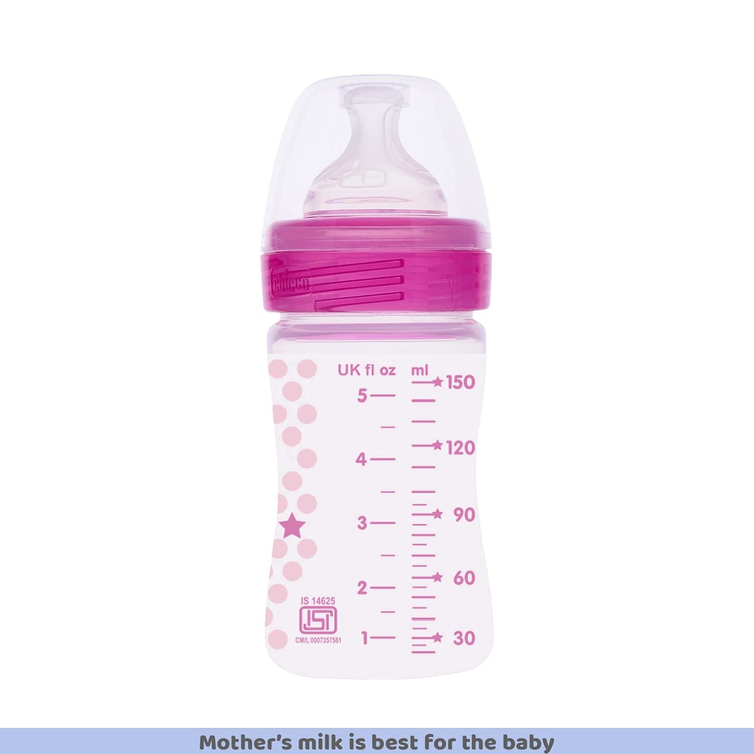 Chicco Well-Being 150 ml Feeding Plastic Bottle, Advanced Anti-Colic System, BPA Free, Hygienic Silicone Teat (Pink) – view 3