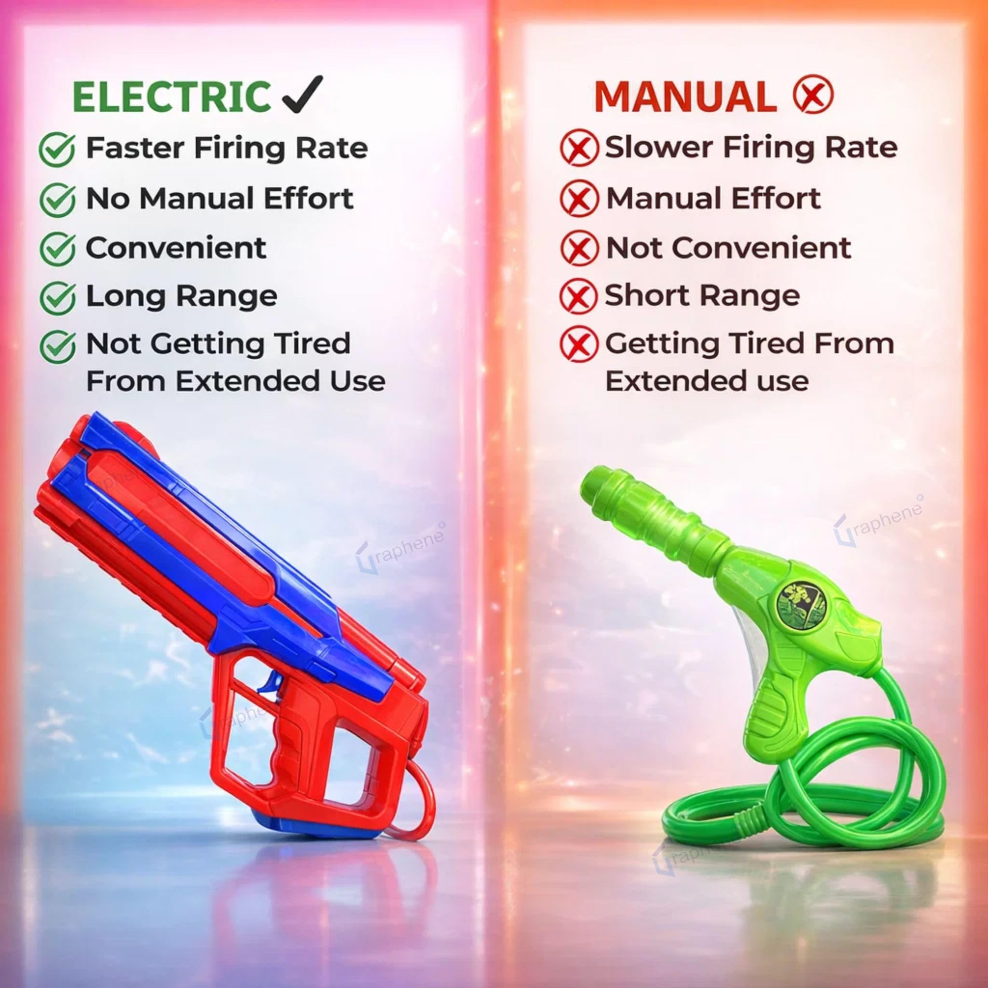 GRAPHENE 2L Electric Holi Pichkari for Kids Backpack Automatic Red Water Gun with Adjustable Straps 2 Rechargeable Batteries 100 Water Balloons 3+ Years Pistol for Kids Boys & Girls Summer Pool Party – view 6
