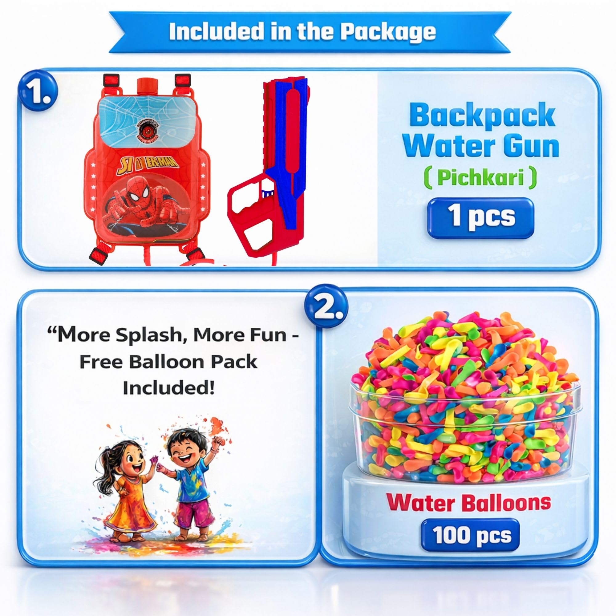 GRAPHENE 2L Electric Holi Pichkari for Kids Backpack Automatic Red Water Gun with Adjustable Straps 2 Rechargeable Batteries 100 Water Balloons 3+ Years Pistol for Kids Boys & Girls Summer Pool Party – view 9