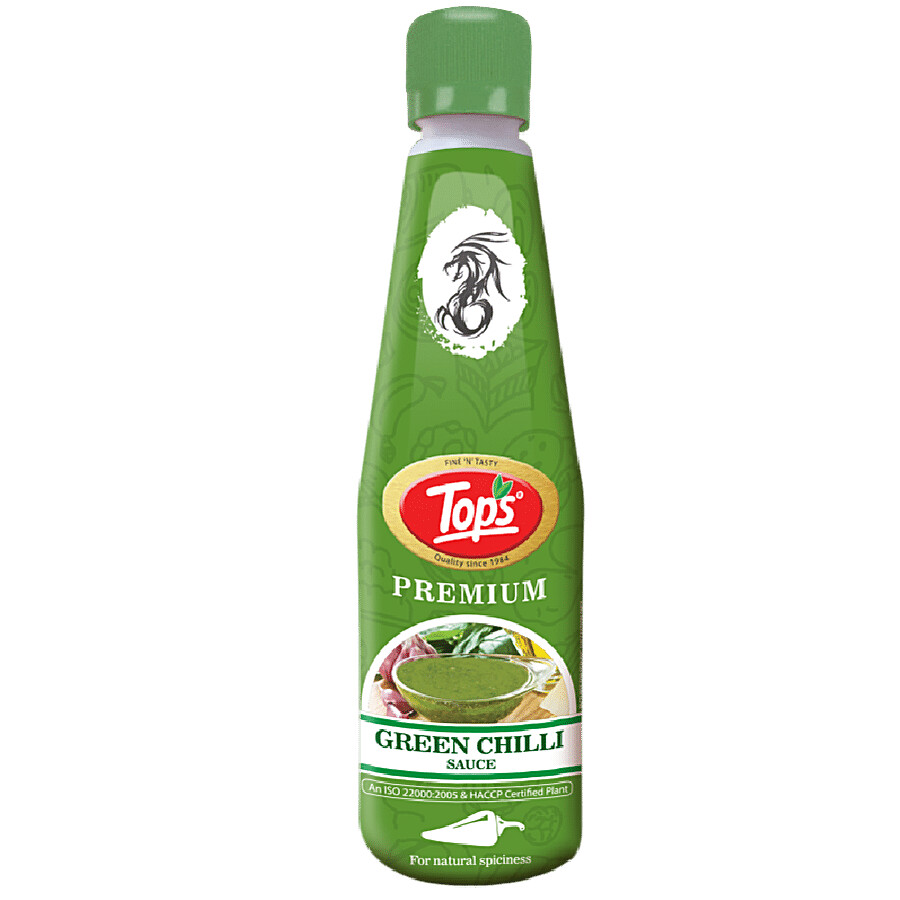 Tops green chilli sauce 650g pack with front label