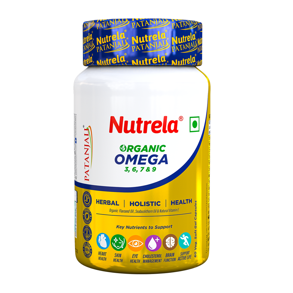 Patanjali Ayurved Nutrela Organic Omega 3 6 7 9 vegetarian capsules pack
