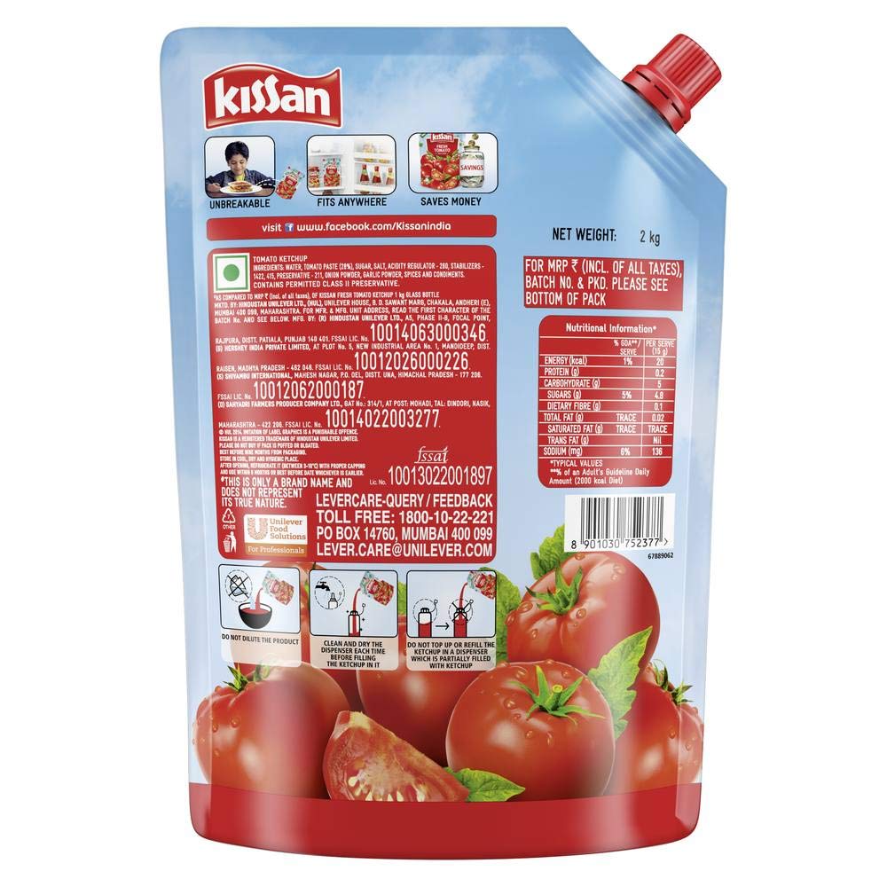 Kissan Fresh Tomato Ketchup 2 kg Pouch, Sweet & Tangy Sauce Real Tomatoes - Super Saver Offer Pack – view 3