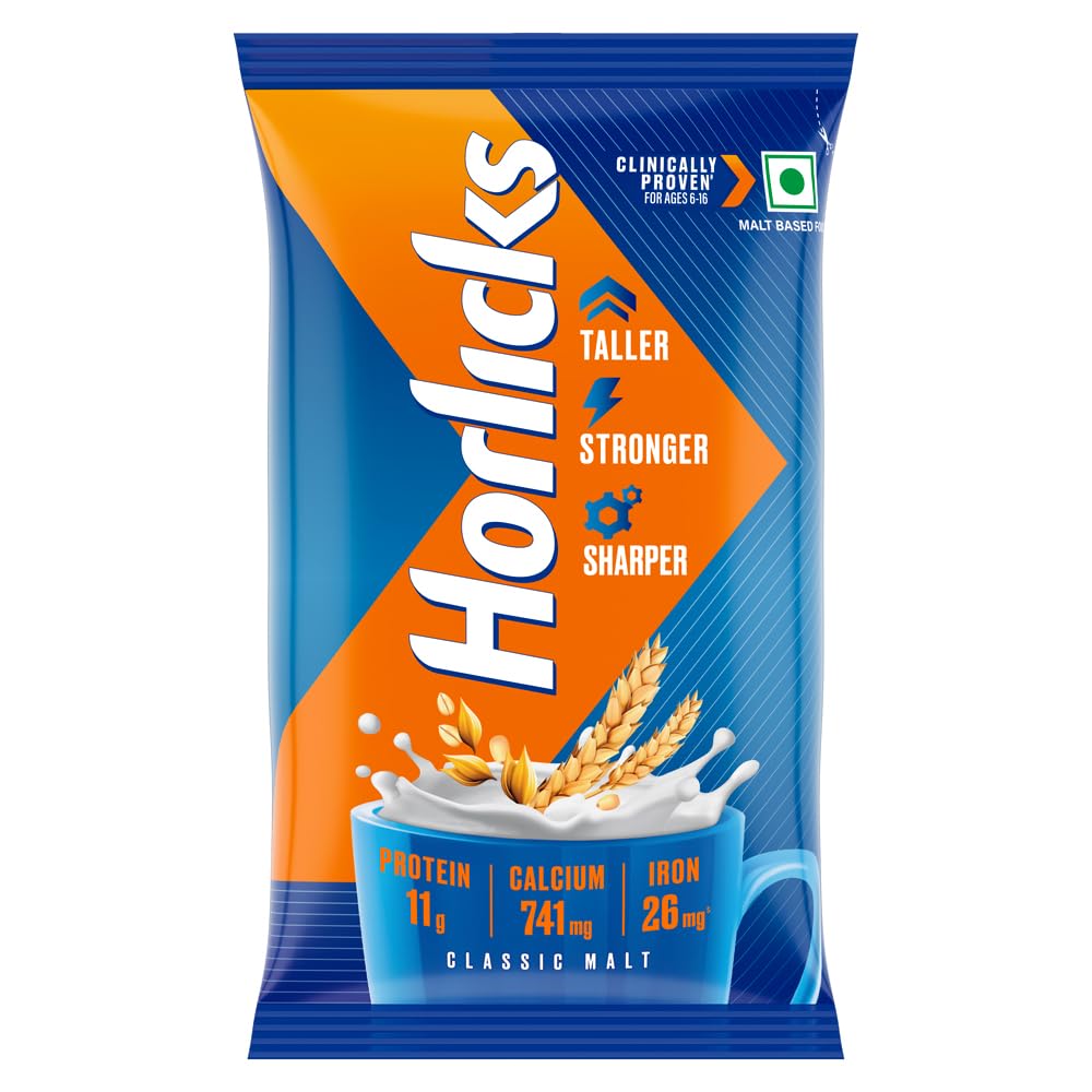 Front view of Horlicks Classic Malt 500 g pouch