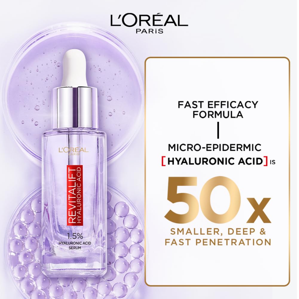 L'Oreal Paris Revitalift Hyaluronic Acid Lightweight Face Serum For Hydrated, Youthful Skin (Fragrance & Paraben Free), 30ml – view 4