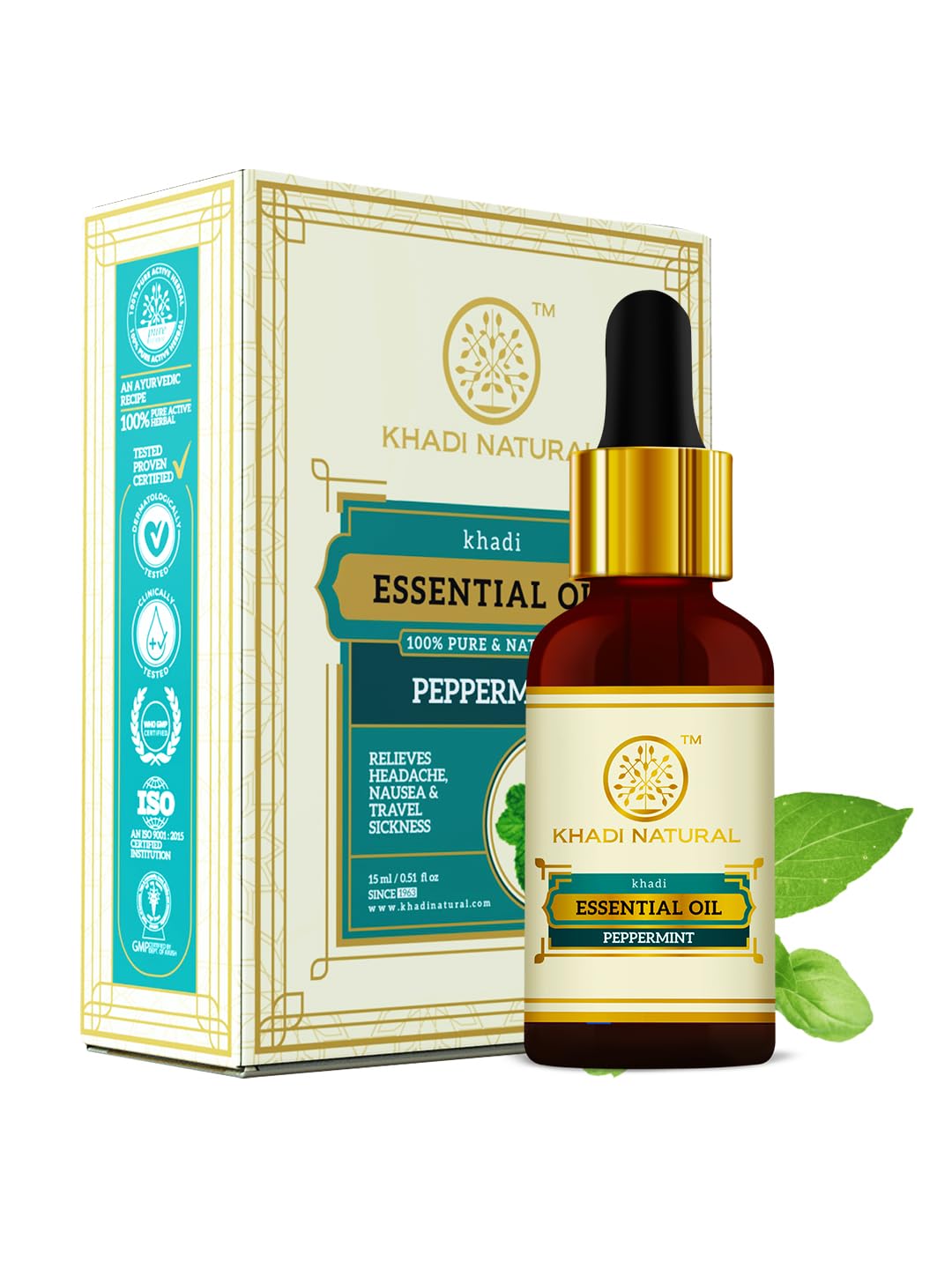 Khadi Natural peppermint essential oil 15 ml bottle with peppermint scent