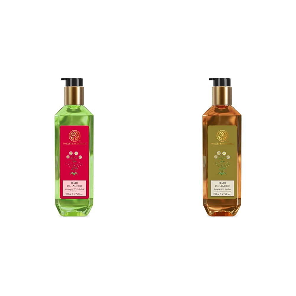 Forest Essentials Bhringraj Shikakai and Japapatti Brahmi shampoo pair