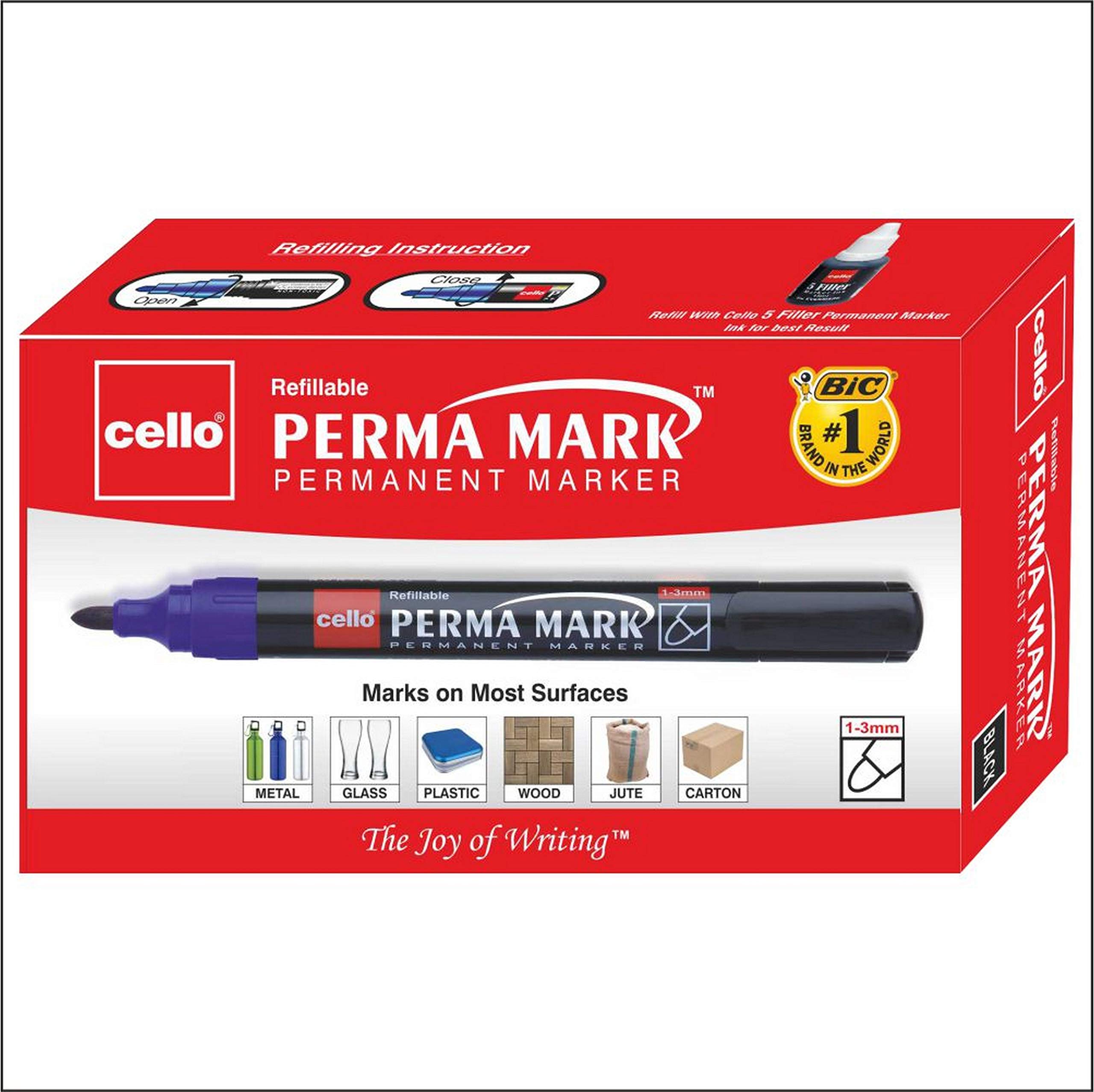 Ten Cello Perma Mark black markers with bold round tips