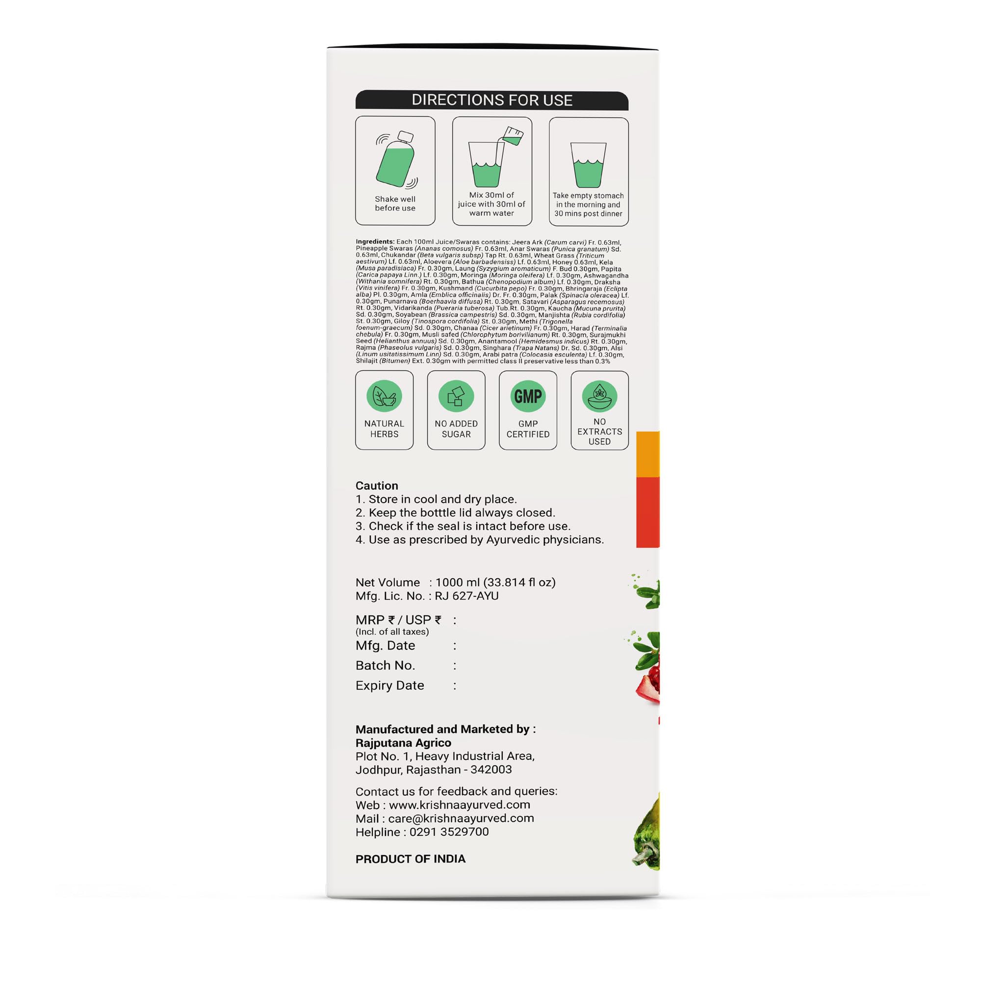 Krishna's Nutrin Juice, Rich Source Of Nutrients, No Artificial Colors or Flavors - 1000 ml (Pack of 1) – view 8