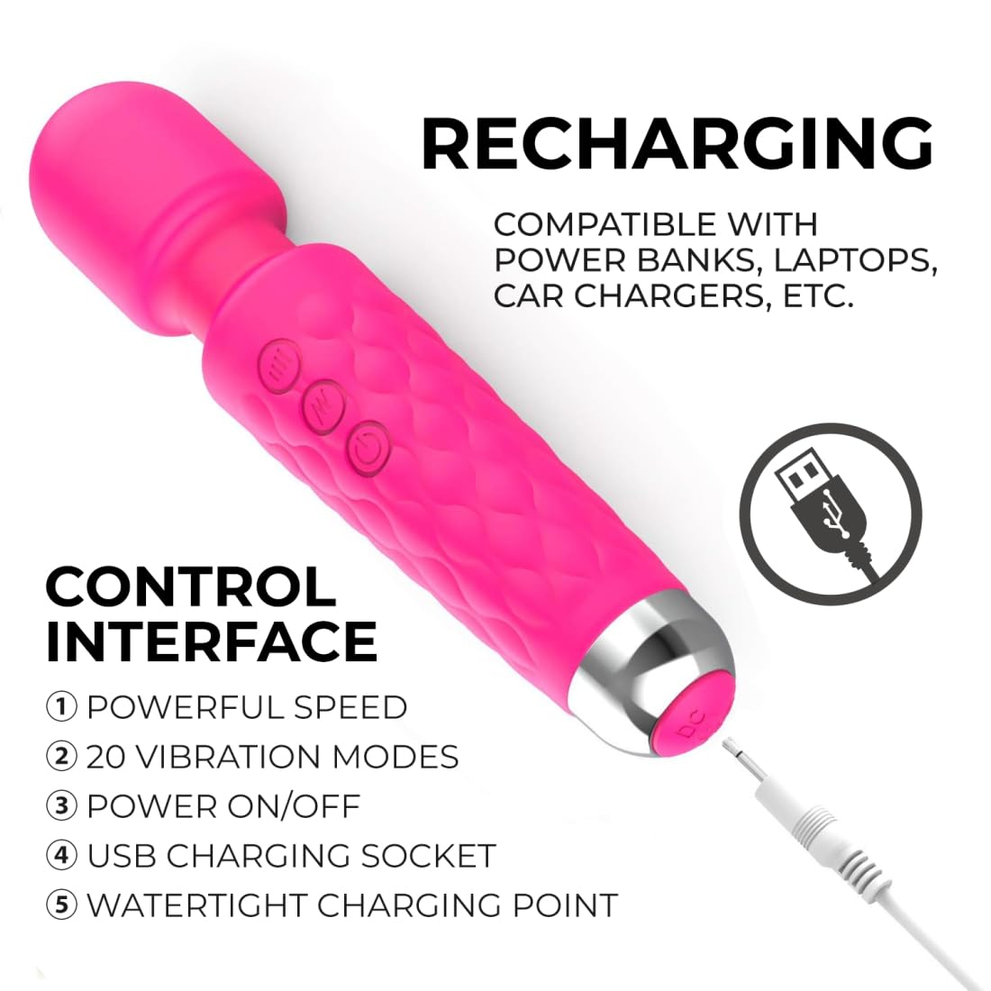 Vandelay Full Body Massager for Women & Men, Rechargeable Wireless Massager Machine for Pain Relief, Handheld Massager with Medical Grade Silicone, 8 Speeds, 20 Modes – view 6