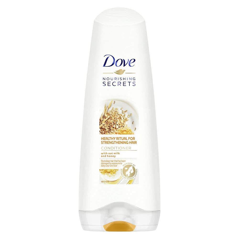 Front view of Dove strengthening hair conditioner bottle