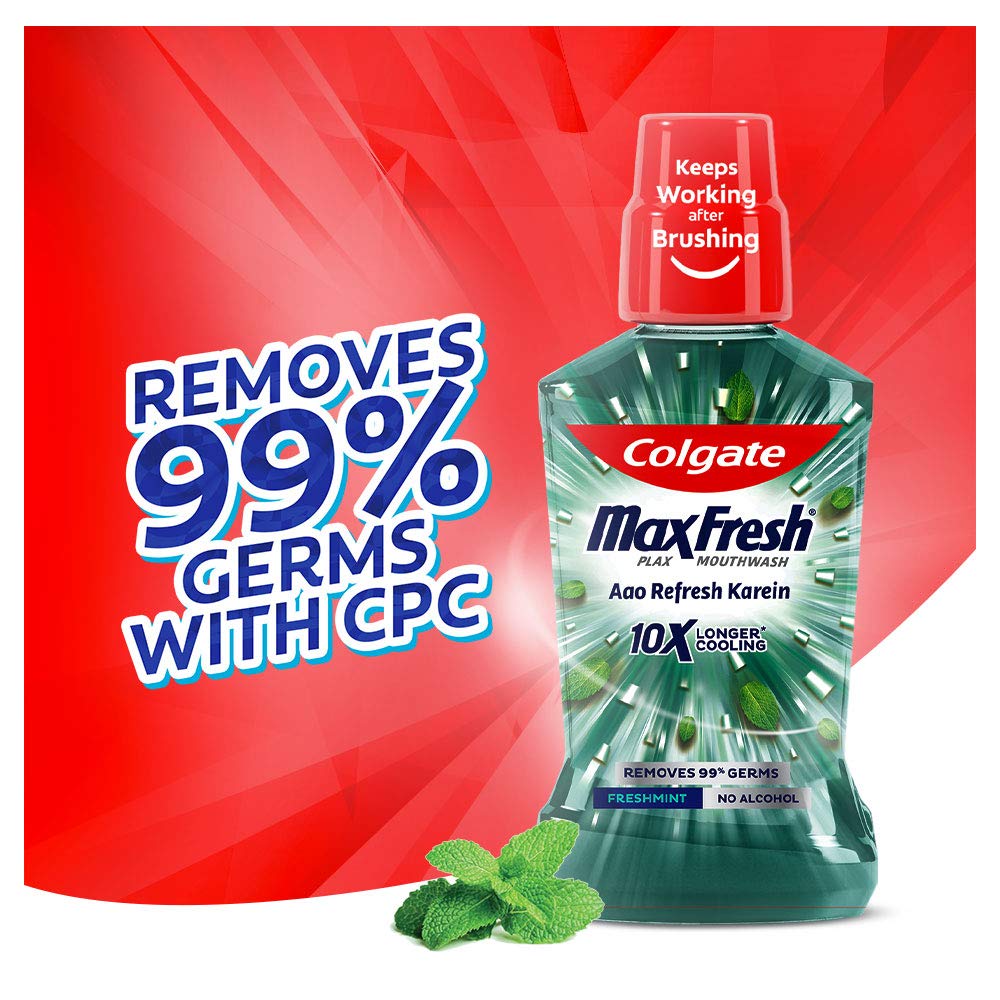 Colgate Maxfresh Plax Antibacterial Mouthwash, 24/7 Fresh Breath - 500ml, (Fresh Mint) – view 3