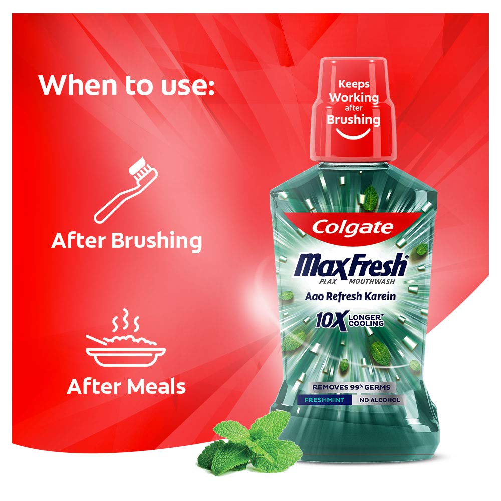 Colgate Maxfresh Plax Antibacterial Mouthwash, 24/7 Fresh Breath - 500ml, (Fresh Mint) – view 6