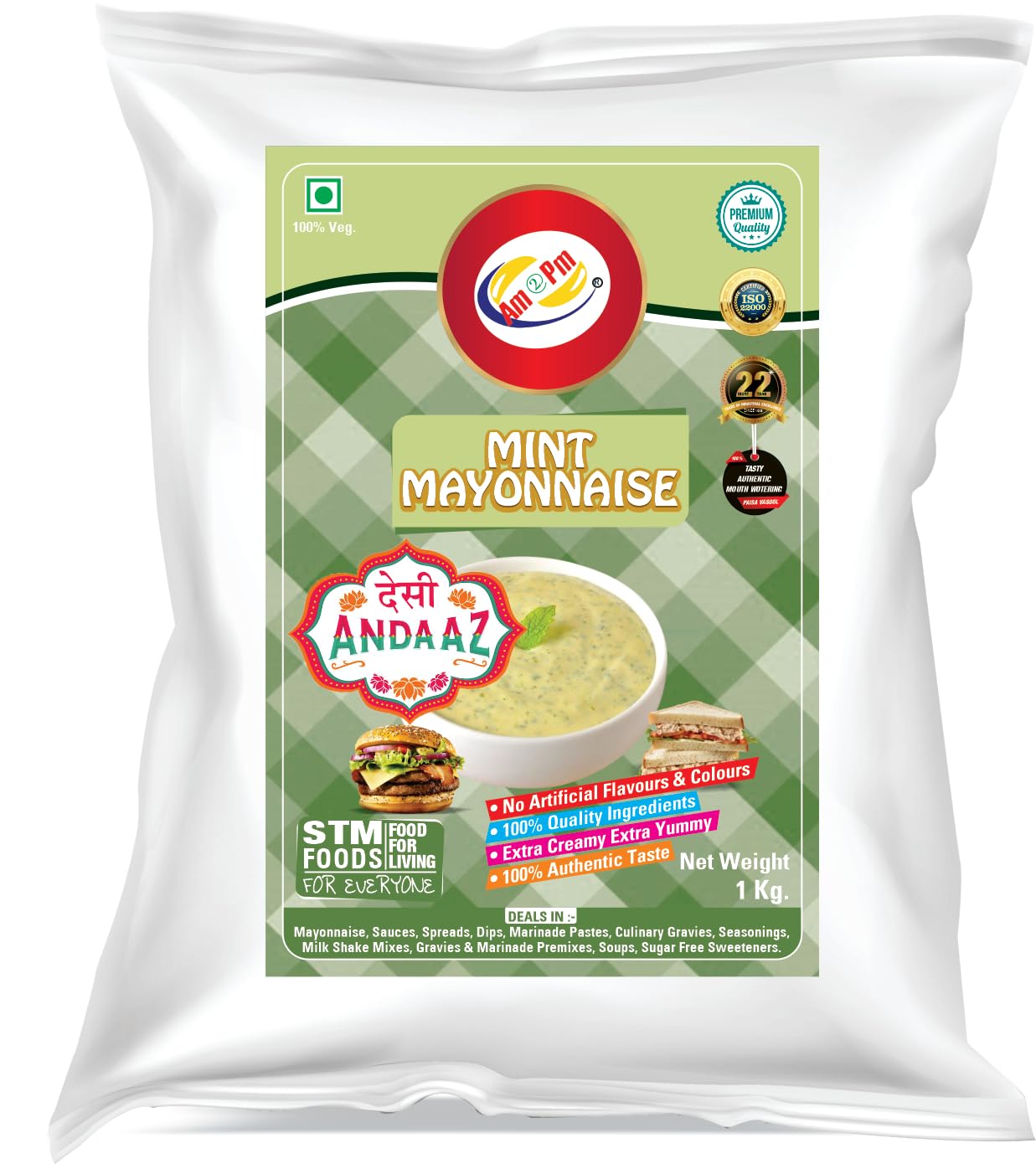 Am 2 Pm - Mayonnaise,Mint Mayo,Tandoori Sandwich Spread Extra Creamy Mayonnaise for Sandwich, Burger, Wraps Pack Of- 3 - (1KG Each) – view 2