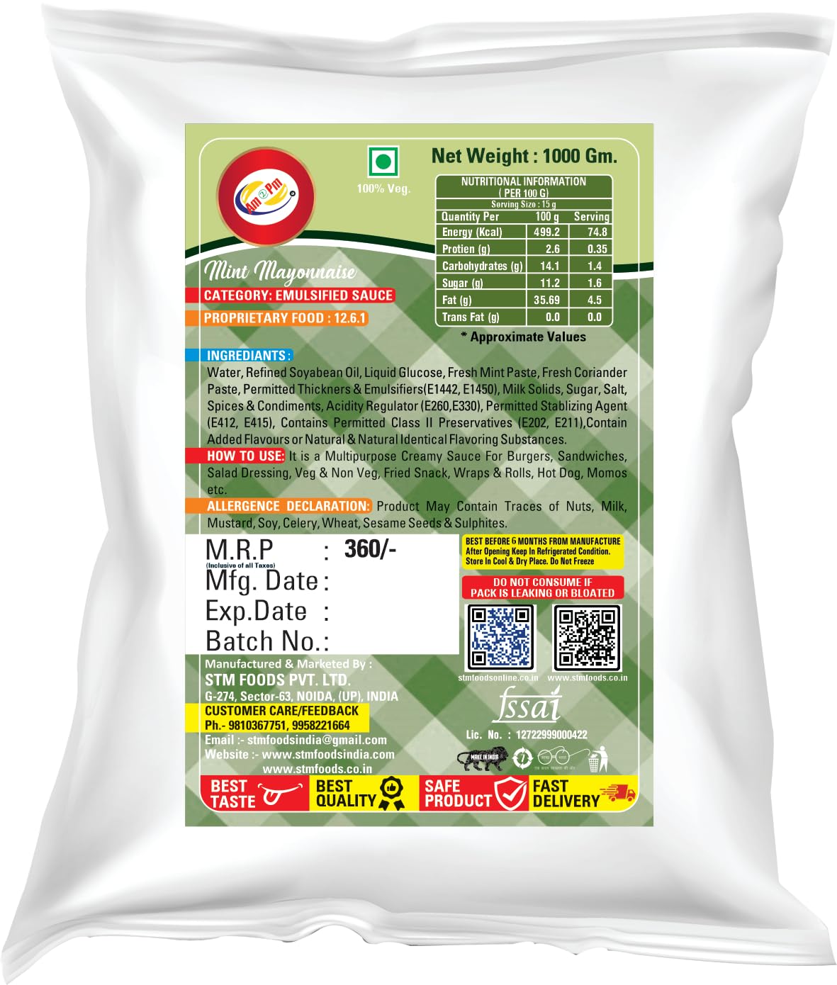 Am 2 Pm - Mayonnaise,Mint Mayo,Tandoori Sandwich Spread Extra Creamy Mayonnaise for Sandwich, Burger, Wraps Pack Of- 3 - (1KG Each) – view 3