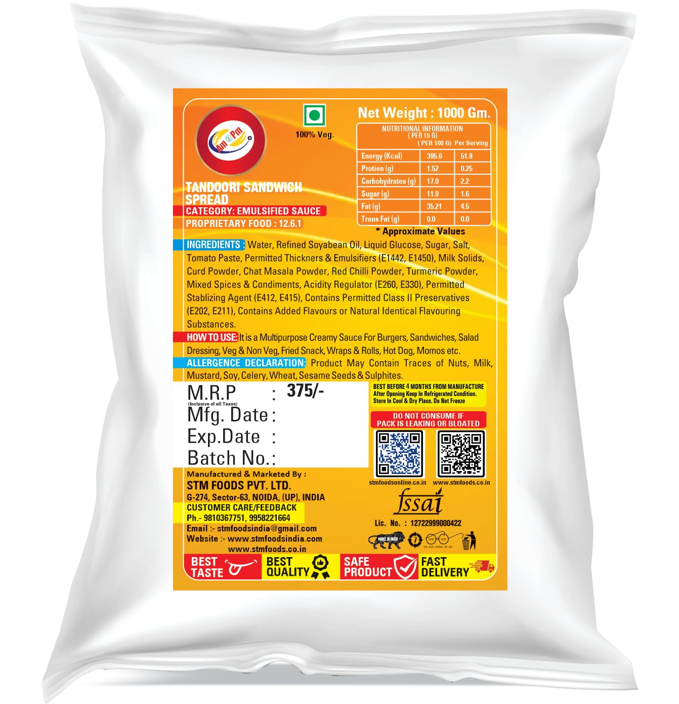 Am 2 Pm - Mayonnaise,Mint Mayo,Tandoori Sandwich Spread Extra Creamy Mayonnaise for Sandwich, Burger, Wraps Pack Of- 3 - (1KG Each) – view 7