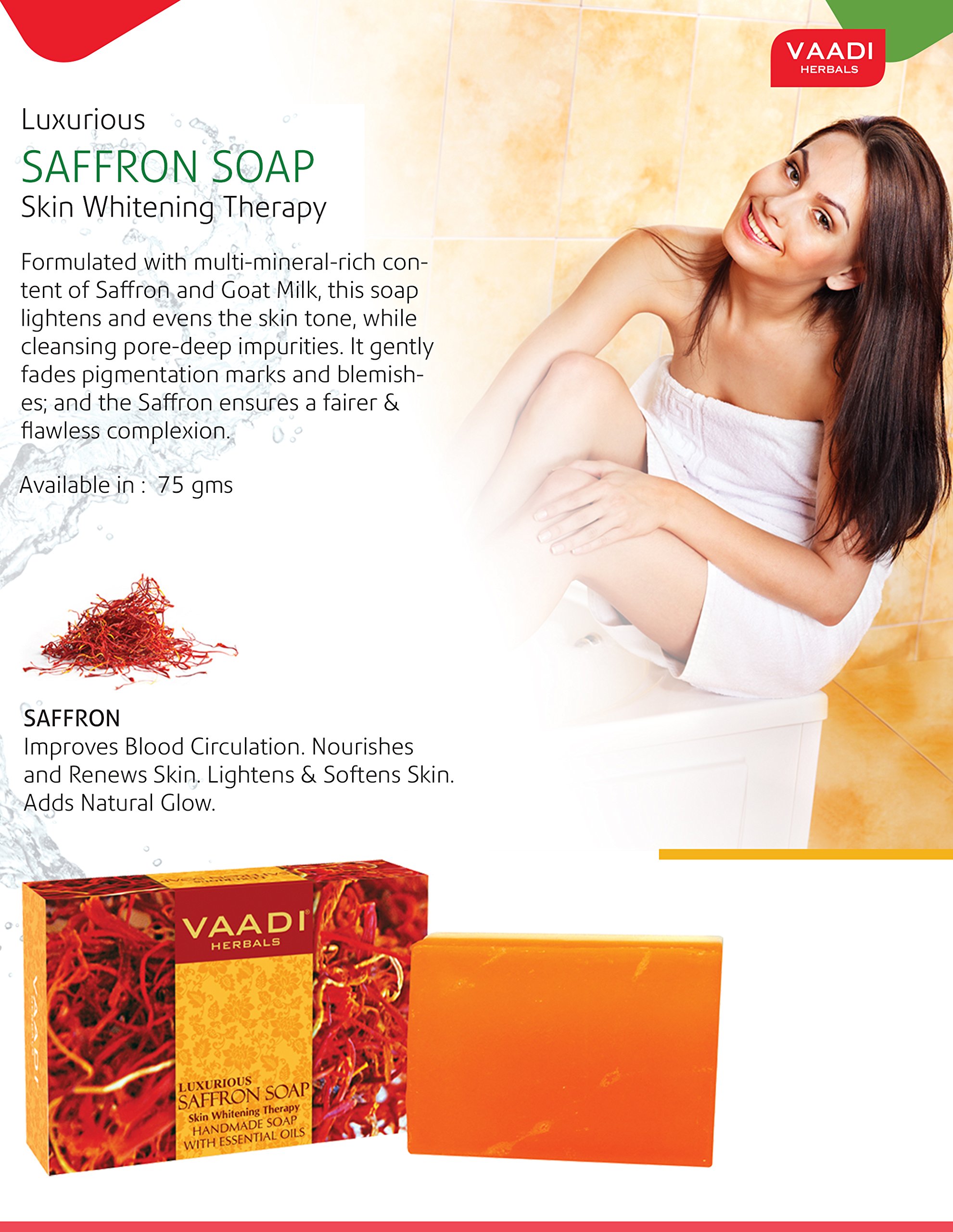 Vaadi Herbals Value Luxurious Saffron Skin Whitening Therapy Soap, 75g (Pack of 3) – view 4