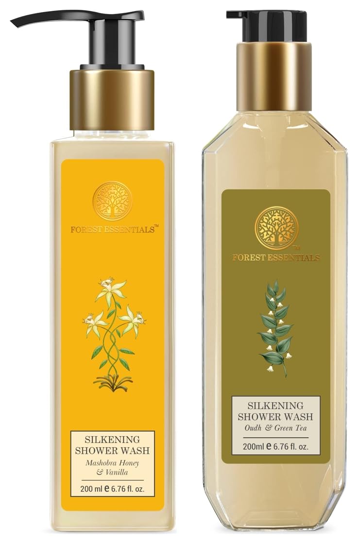 Forest Essentials silkening shower wash duo with honey and green tea