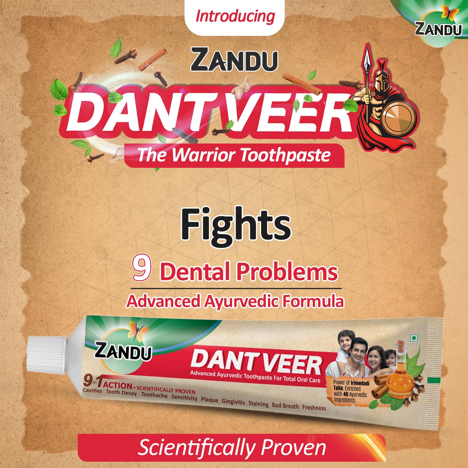 Zandu Dantveer, 500g, Fights 9 Dental Problems, with Irimedadi oil, Advanced Ayurvedic Toothpaste, Scientifically proven formula – view 3