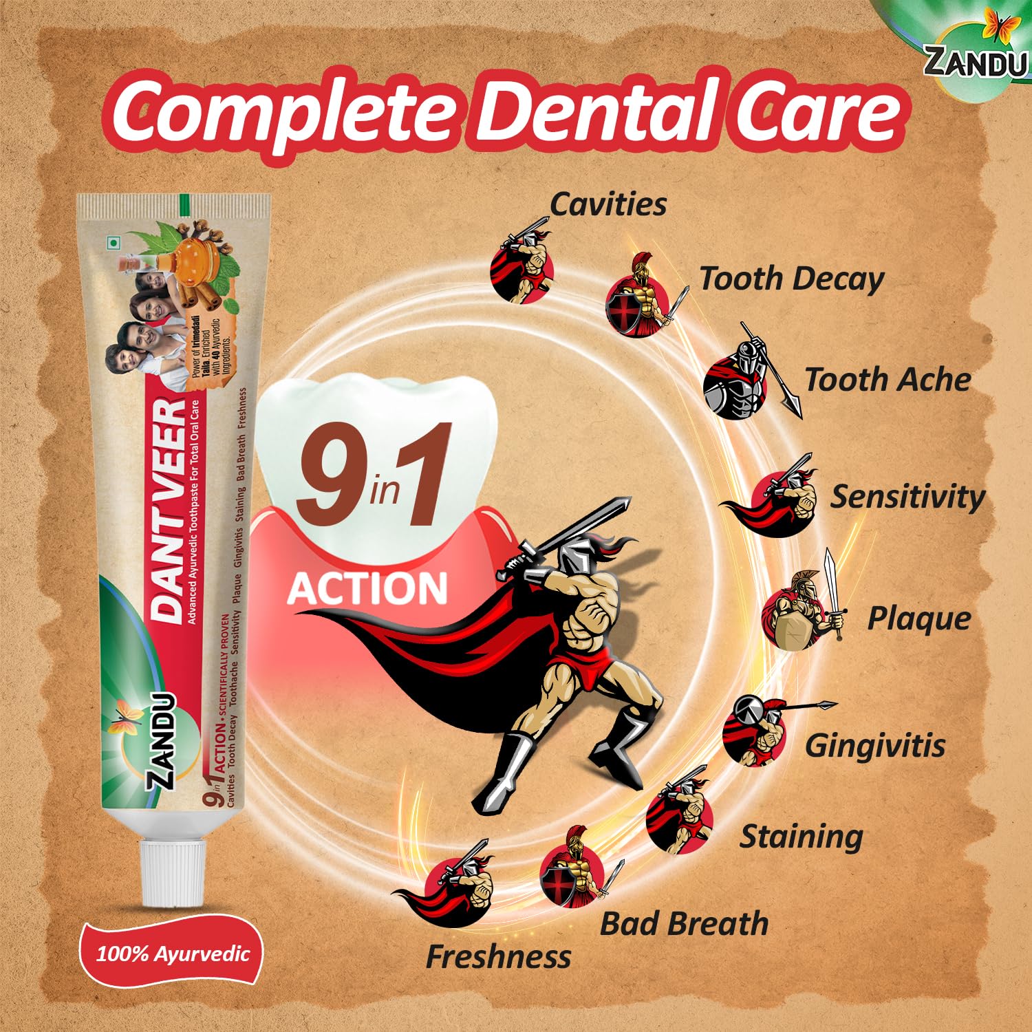 Zandu Dantveer, 500g, Fights 9 Dental Problems, with Irimedadi oil, Advanced Ayurvedic Toothpaste, Scientifically proven formula – view 4